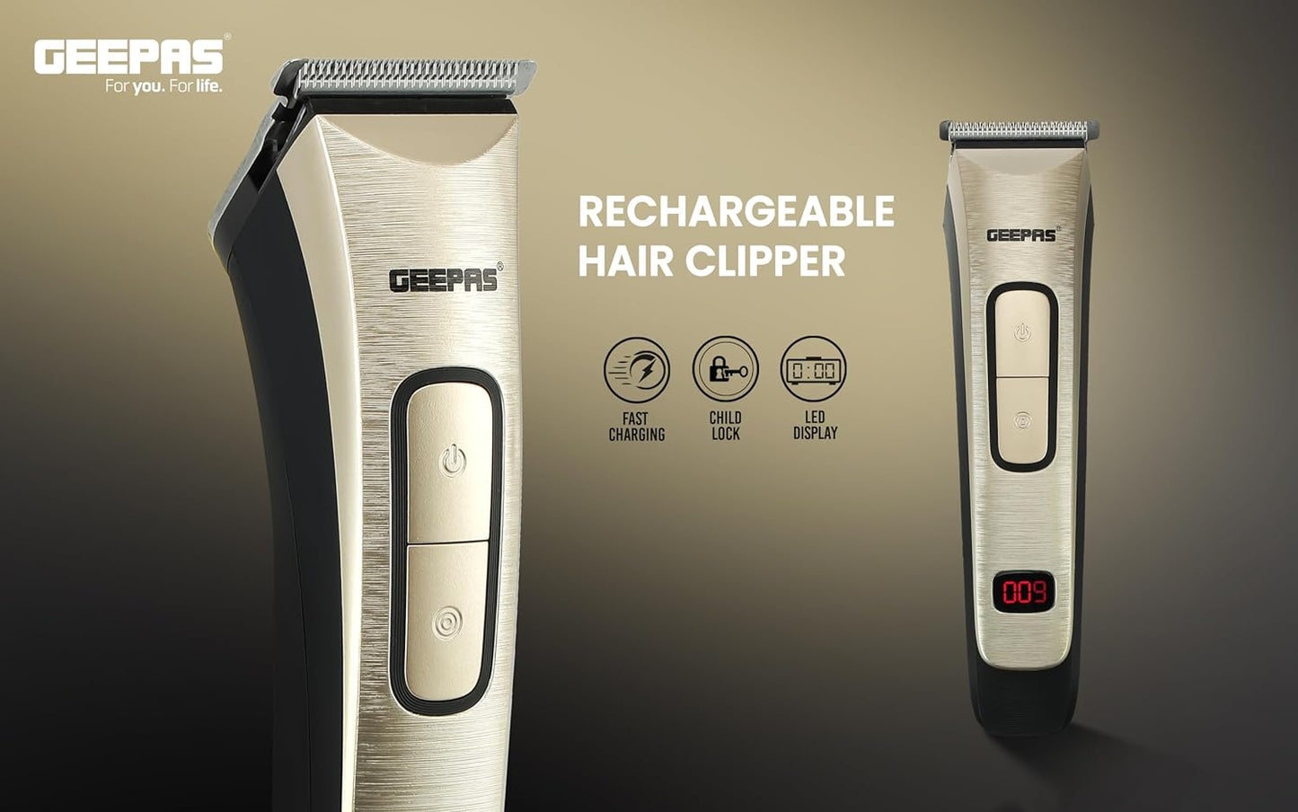 Geepas Rechargeable Hair Clipper- GTR1383| Cordless Hair and Beard Trimmer with High Capacity Battery| Includes 4 Comb Attachments| Precision Steel Blade for Constant Cutting| 2 Years Warranty