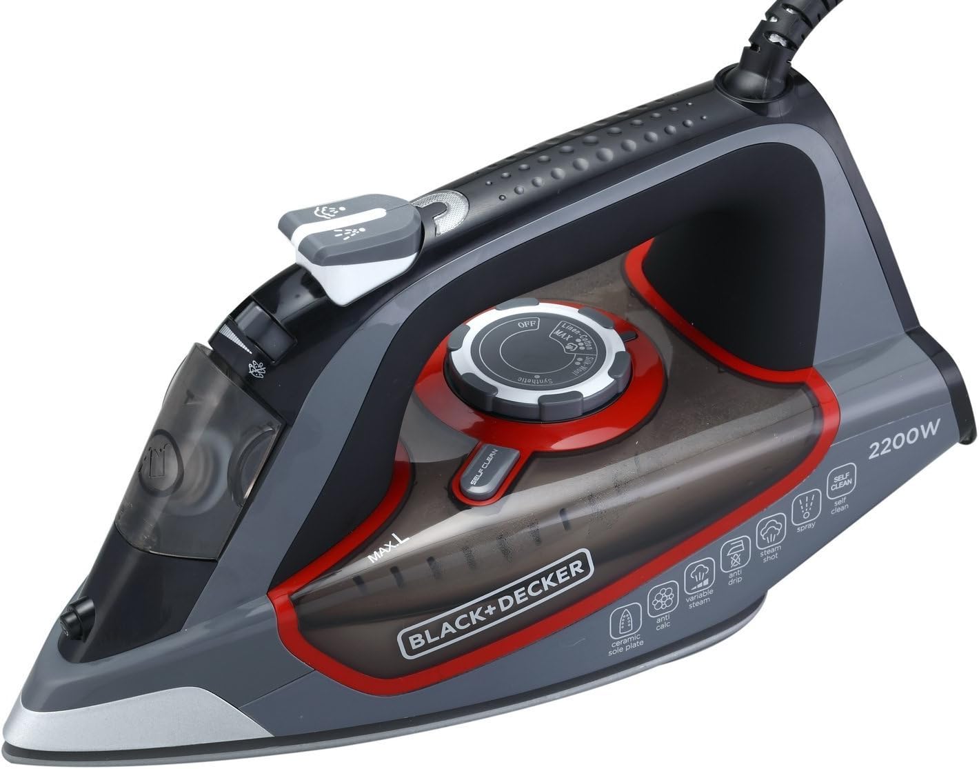 Black & Decker Steam Iron With Ceramic Soleplate 2200W ,Grey,X2050-b5