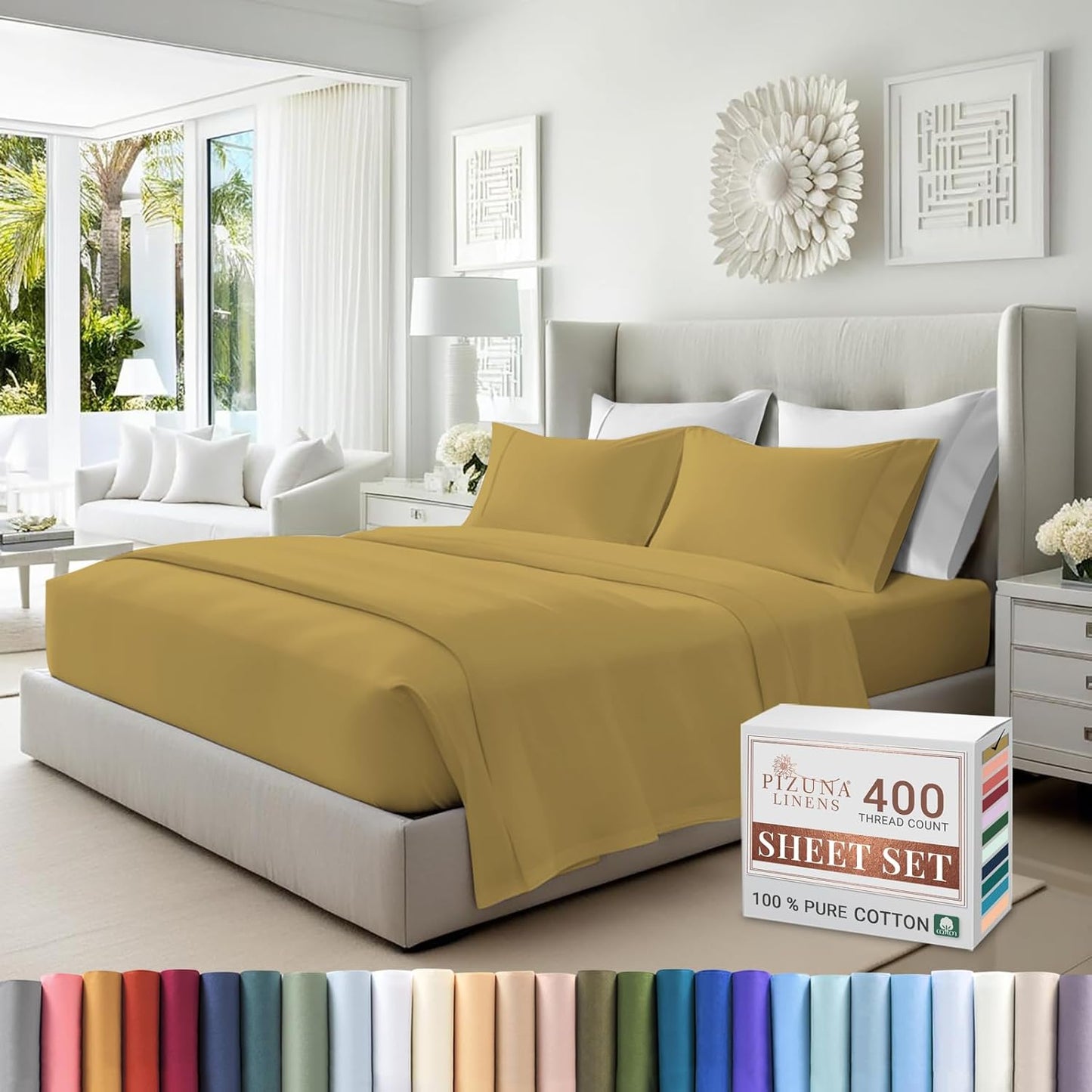 100% Cotton Sheets Full Size, Luxurious 400 Thread Count Long Staple Cotton Sateen Sheets with 15inch Deep Pocket (Combed Silver Sheet Full)
