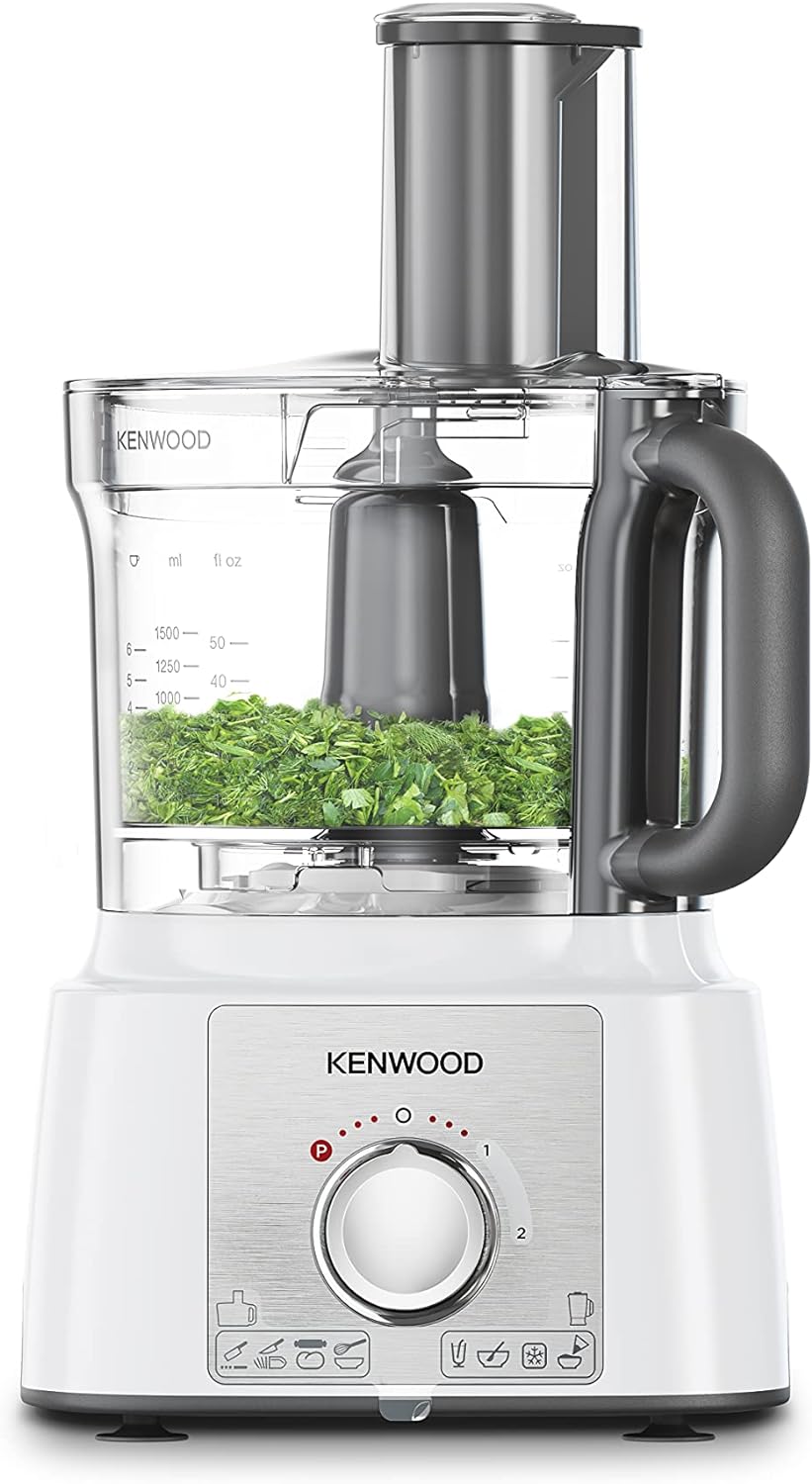 Kenwood Food Processor 1000W Multi-Functional With 3L Bowl, 2 Stainless Steel Disks, Blender, Grinder Mill, Whisk, Dough Maker Fdp65.400Wh White