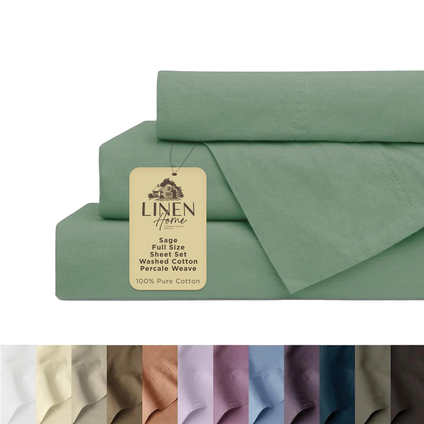 Linen Home Washed Cotton Percale Twin Sheet Set, Charcoal, Preshrunk, 3 Pieces Sets - 1 Flat, 1 Deep Pocket Fitted Sheet & 1 Envelope Closure Pillowcase, Soft, Cool and Comfortable Bed Linen