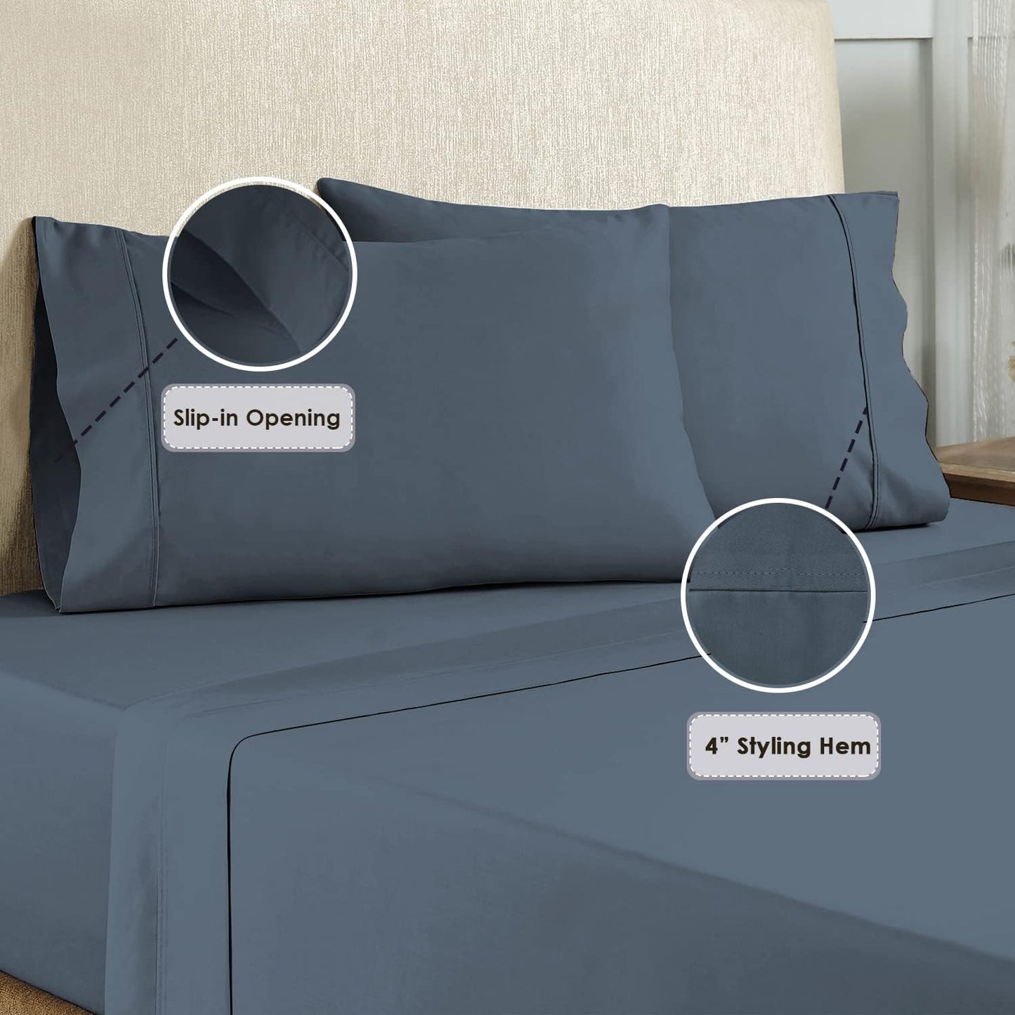 800 Thread Count Cotton King Pillowcases Dark Blue, 100% Long Staple Cotton Smooth Satin Pillowcase, Thickly Woven Set of 2 Pillow Covers (Dark Blue King Size 100% Cotton Pillow Cases)