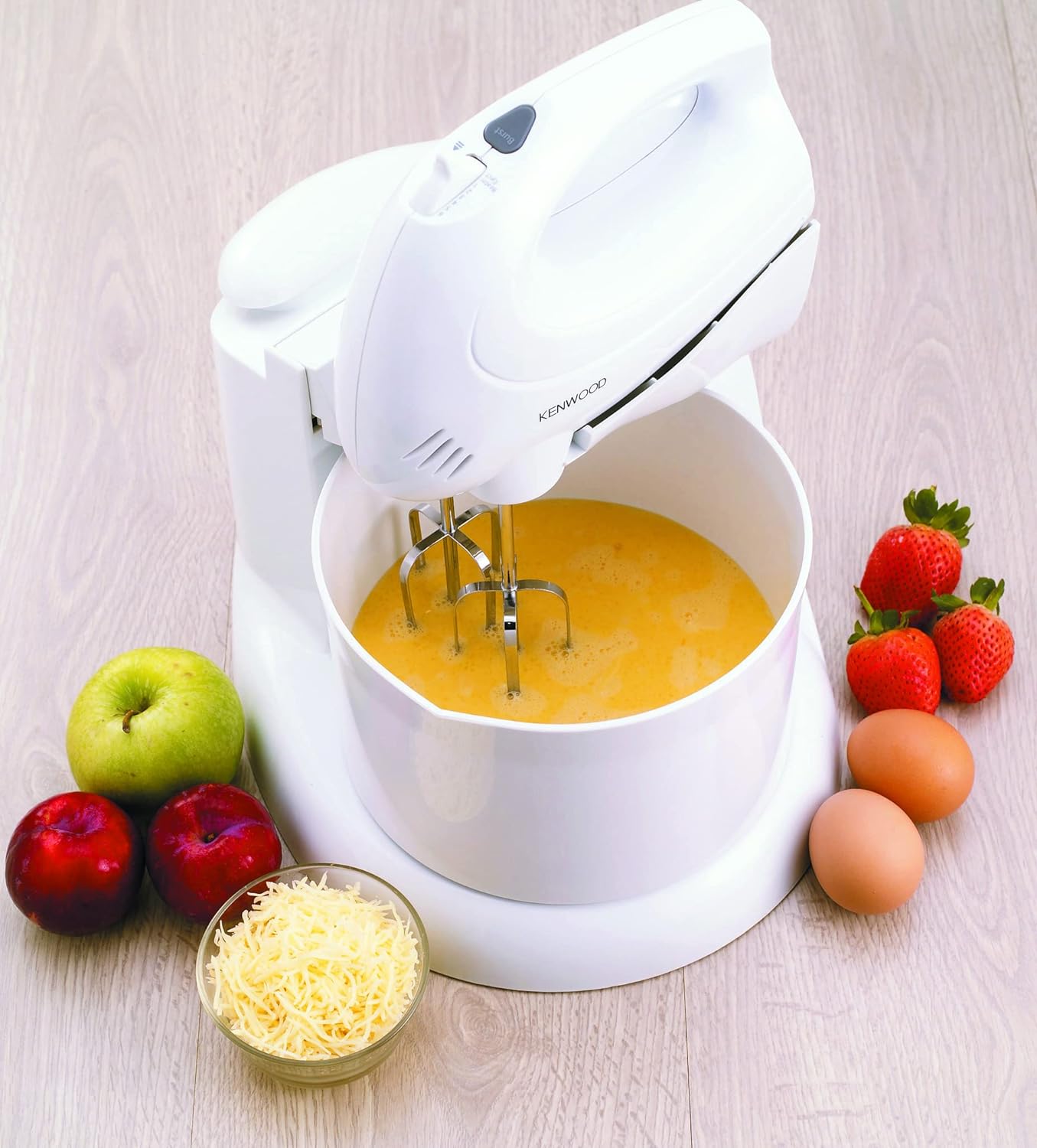 Kenwood Stand Mixer Hand (Electric Whisk) 300W With 2.4L Rotary Bowl, 5 Speeds + Turbo Button, Twin Stainless Steel Kneader And Beater For Mixing, Whipping, Whisking, Kneading Hmp22.000Wh White
