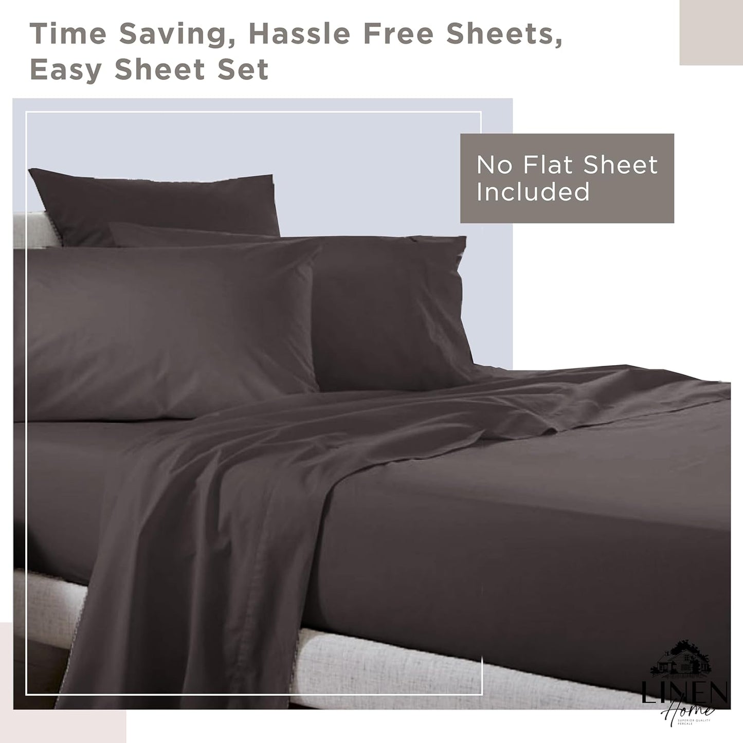 Linen Home 100% Cotton Percale Fitted Sheet Set King Size, Ivory, Deep Pocket, 3 Piece - 1 Deep Pocket Fitted Sheet and 2 Pillowcases, Crisp Cool and Strong Bed Linen