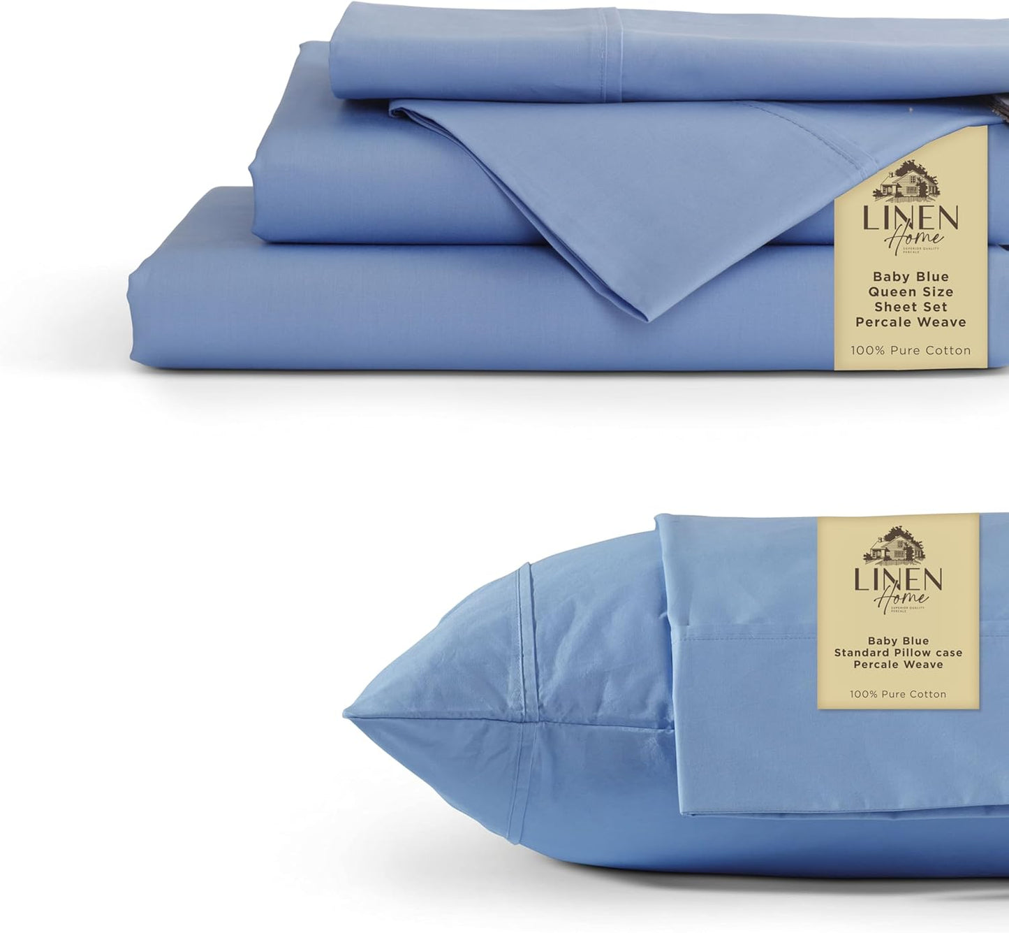Linen Home 100% Cotton Percale Sheets Twin XL Size, Charcoal, Deep Pocket, 3 Pieces Set - 1 Flat, 1 Deep Pocket Fitted Sheet and 1 Pillowcase, Crisp Cool and Strong Bed Linen