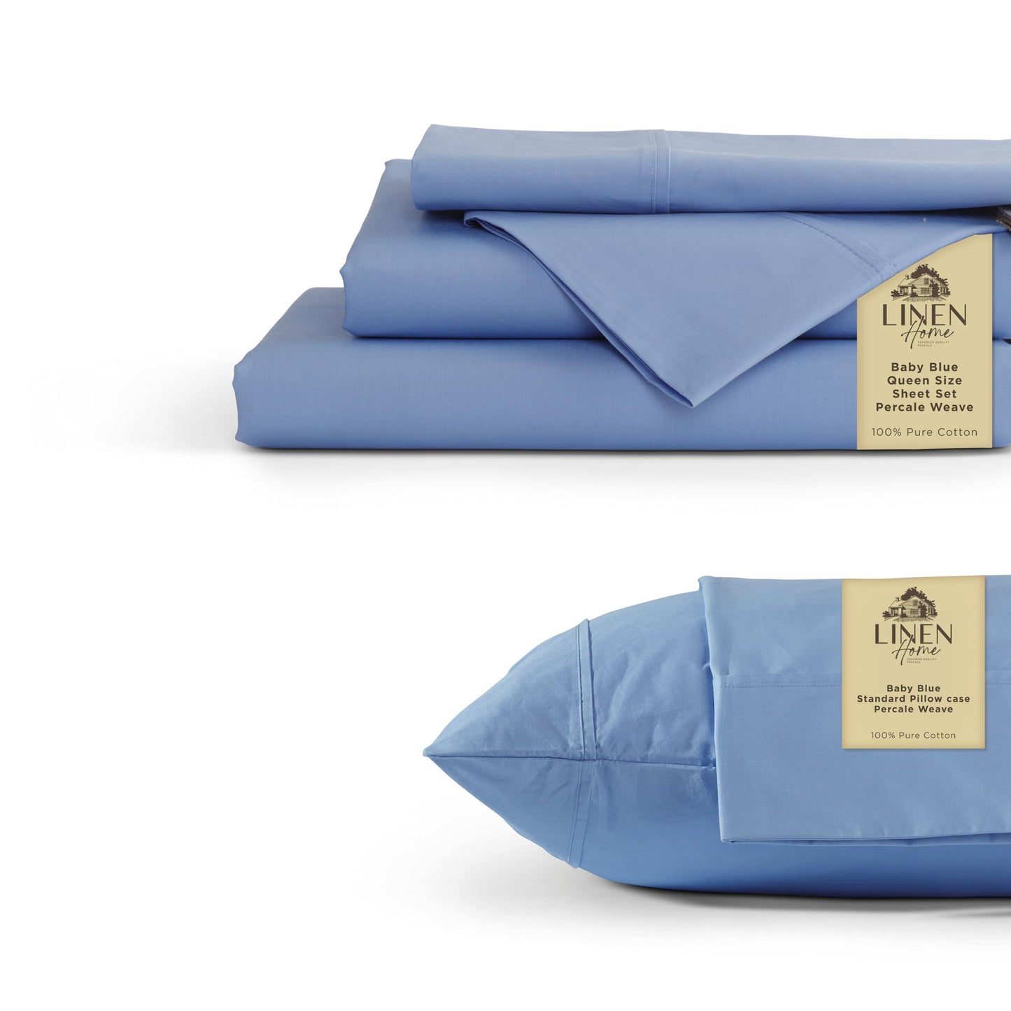 Linen Home 100% Cotton Percale Sheets California King Size, Iris Lilac, Deep Pocket, 4 Pieces Set - 1 Flat, 1 Deep Pocket Fitted Sheet and 2 Pillowcases, Crisp Cool and Strong Bed Linen