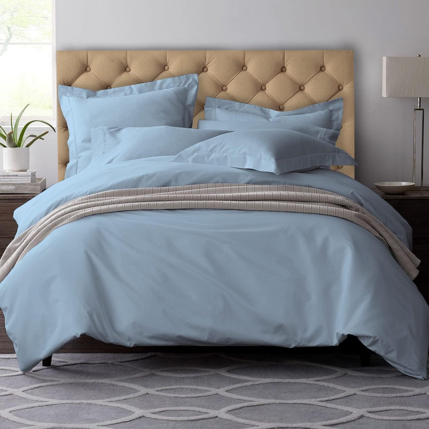 Pizuna Pure 100% Cotton Queen Duvet Cover Set, 600 Thread Count Long Staple Cotton Crisp Sateen Weave with Button Closure (Combed Simply Taupe Cotton Duvet Cover Queen)