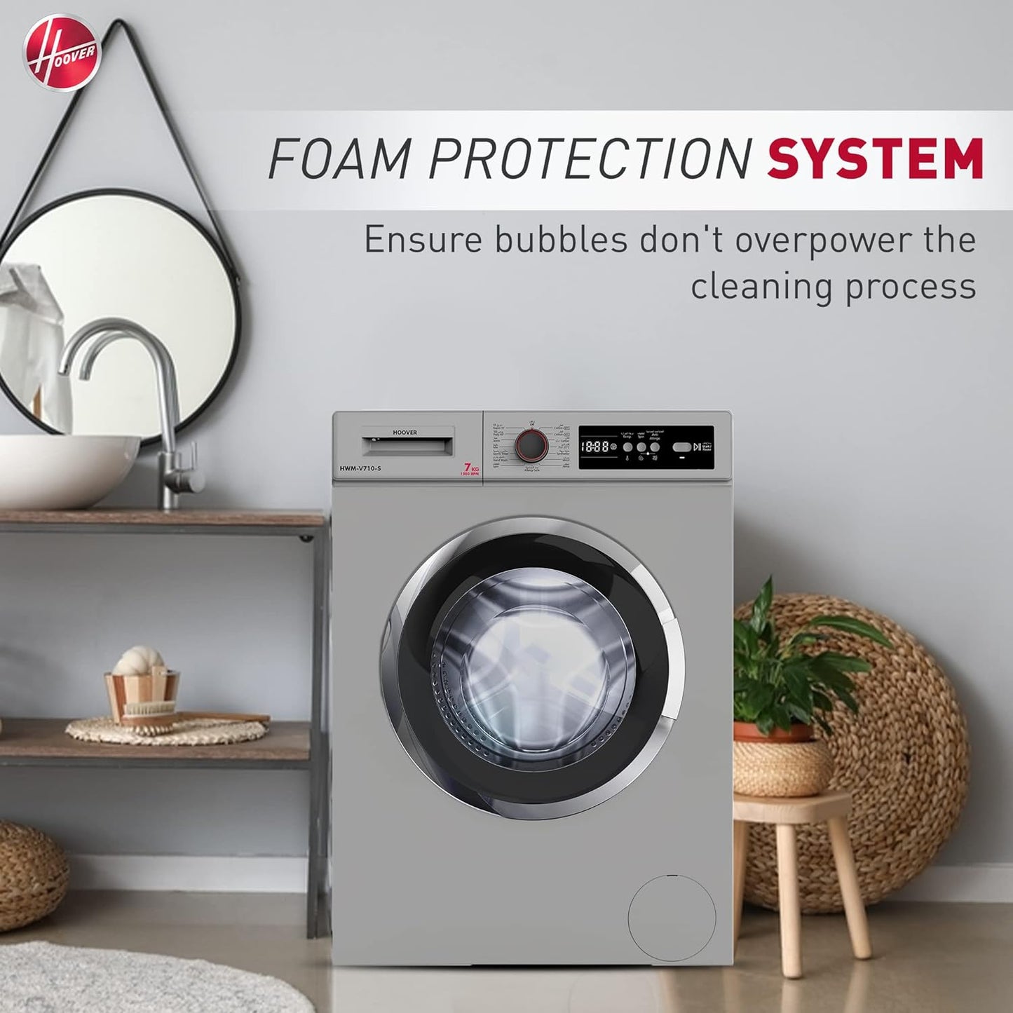 Hoover Hoover 6 Kg Front Load Fully Automatic Washing Machine, 1000 Rpm 15 Programs, Electronic Control System, Easy To Operate Clothes Washer, Made In Turkey, HWM-V610-S (Silver)