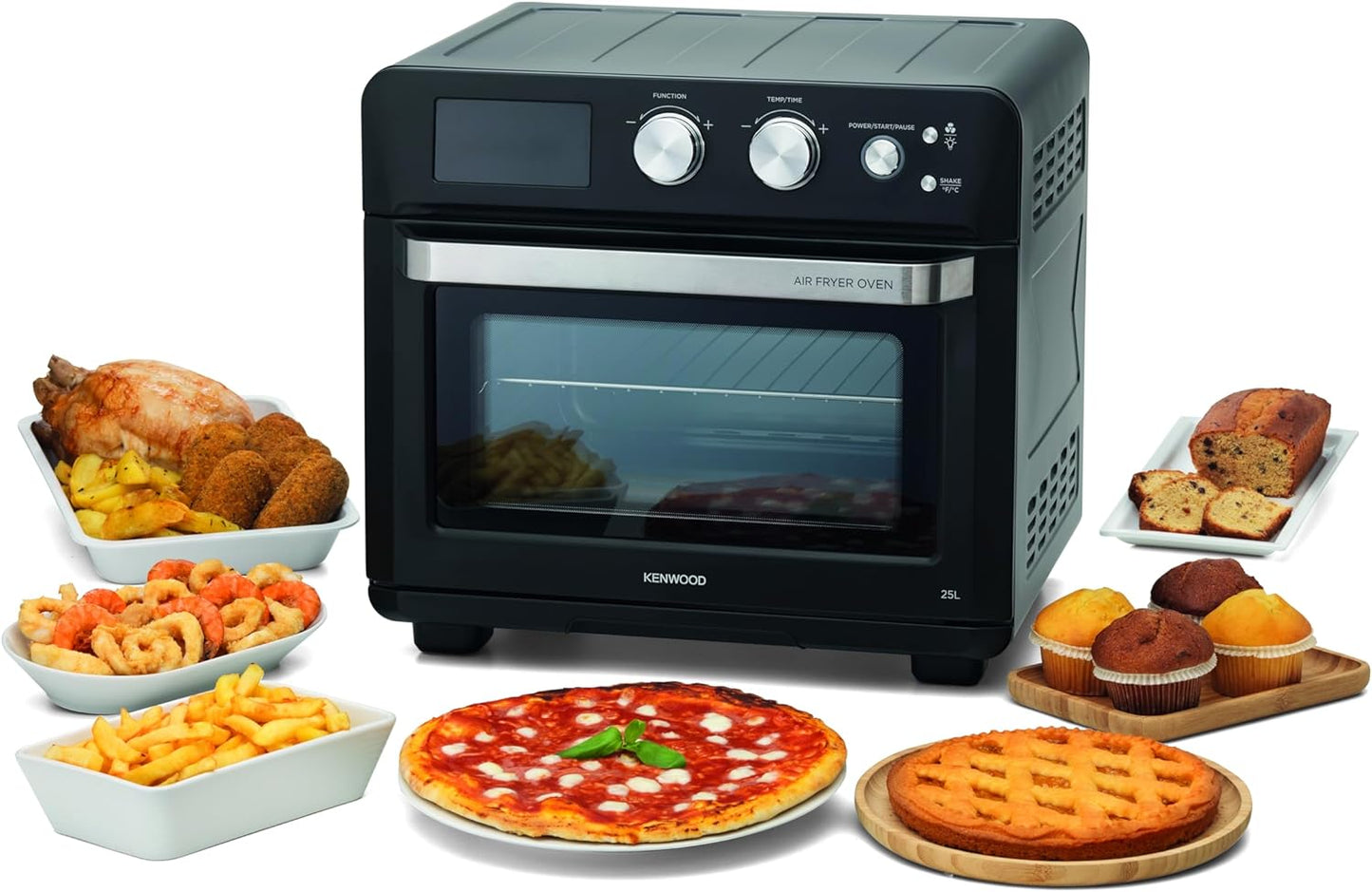 Kenwood 2-in-1 25L Toaster Oven+Air Fryer - Oven Toaster Grill with Large Capacity, Rotisserie Function for Frying, Roasting, Grilling, Broiling, Baking, Browning, Defrosting,Heating MOA25.600BK Black
