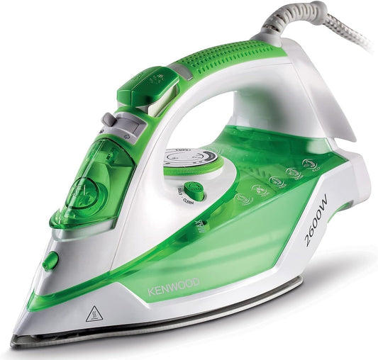 KENWOOD Steam Iron 2600W with Ceramic Soleplate, Anti-Drip, Anti-Calc, Self Clean, Continuous Steam, Burst, Spray Function STP70.000WG White/Green