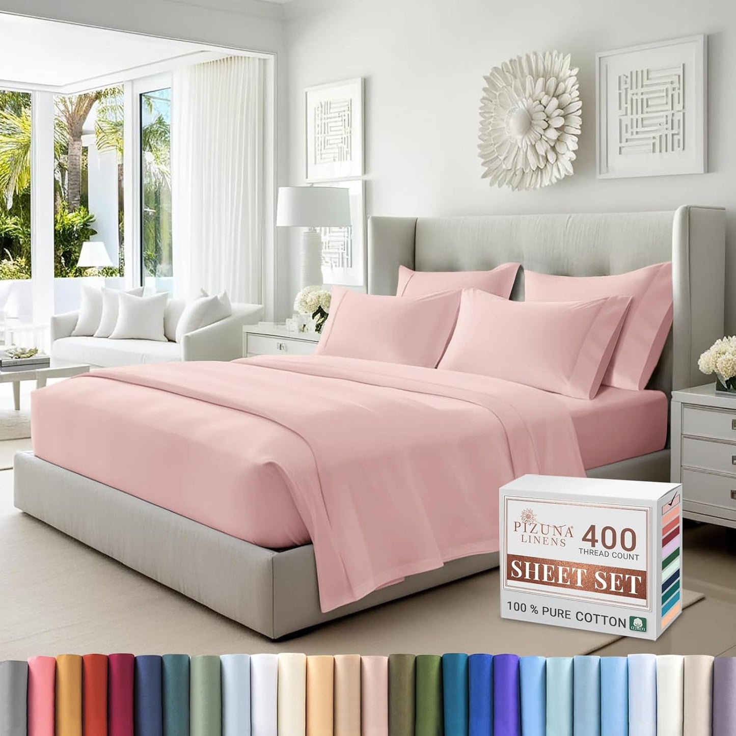 100% Cotton Sheets Full Size, Luxurious 400 Thread Count Long Staple Cotton Sateen Sheets with 15inch Deep Pocket (Combed Silver Sheet Full)