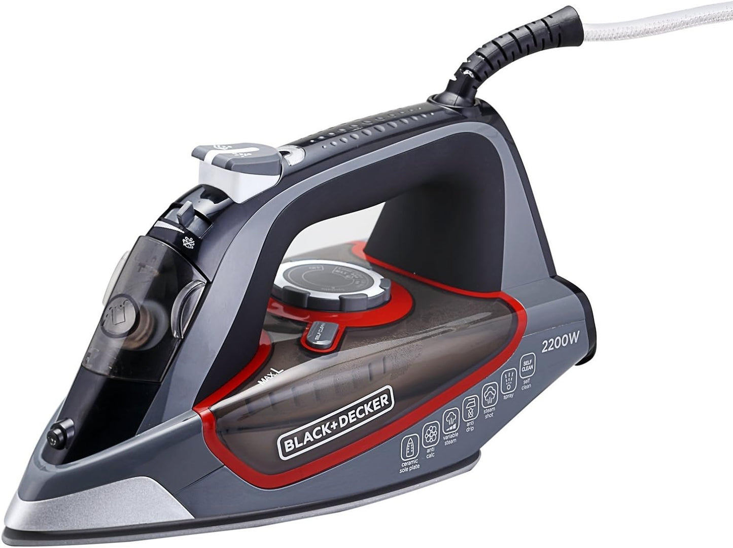 Black & Decker Steam Iron With Ceramic Soleplate 2200W ,Grey,X2050-b5