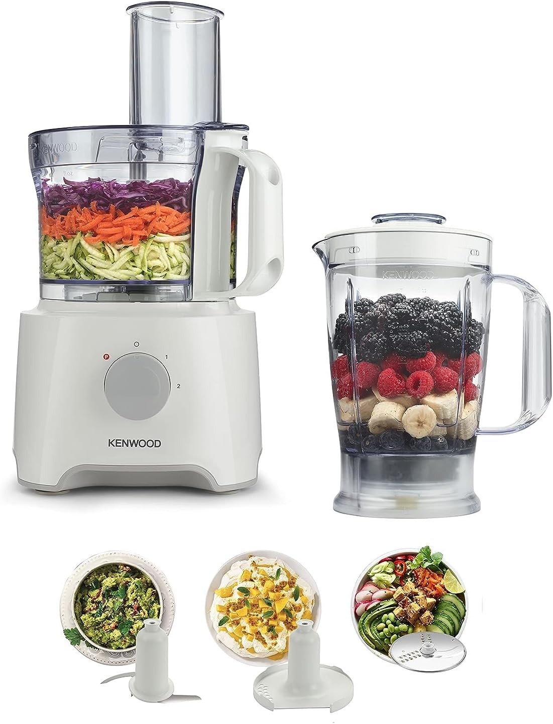 Kenwood Food Processor 750W Multi-Functional With 3 Interchangeable Disks, Blender, Whisk, Dough Maker Fdp03 White