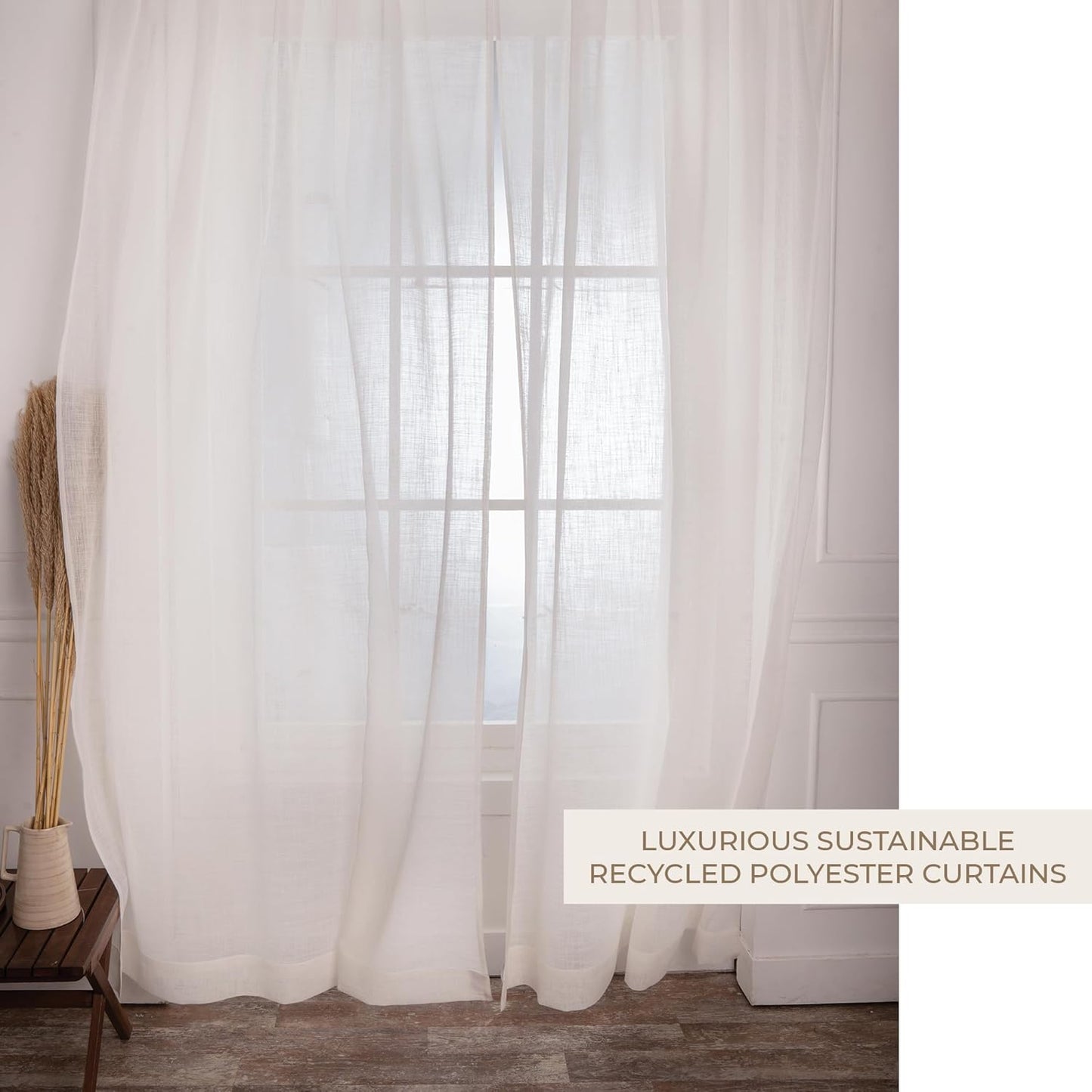 D'Moksha Homes Ivory Faux Linen Curtains 96 Inches Long - 52 x 96 Inch 2 Panels Light Filtering Rod Pocket Sheer Curtains - Recycled Fabric Faux Jute - Window Treatment for Living Room, Bedroom