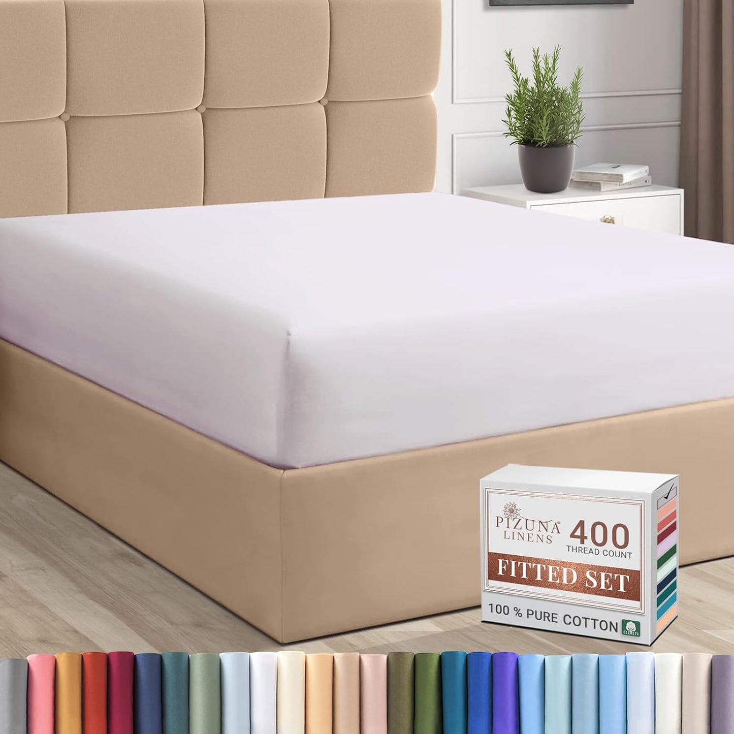 100% Cotton Twin Fitted Sheet White, Luxurious 400 Thread Count Long Staple Cotton Sateen 15" Deep Pocket Twin Sheets (Combed Cotton Fitted Sheet)