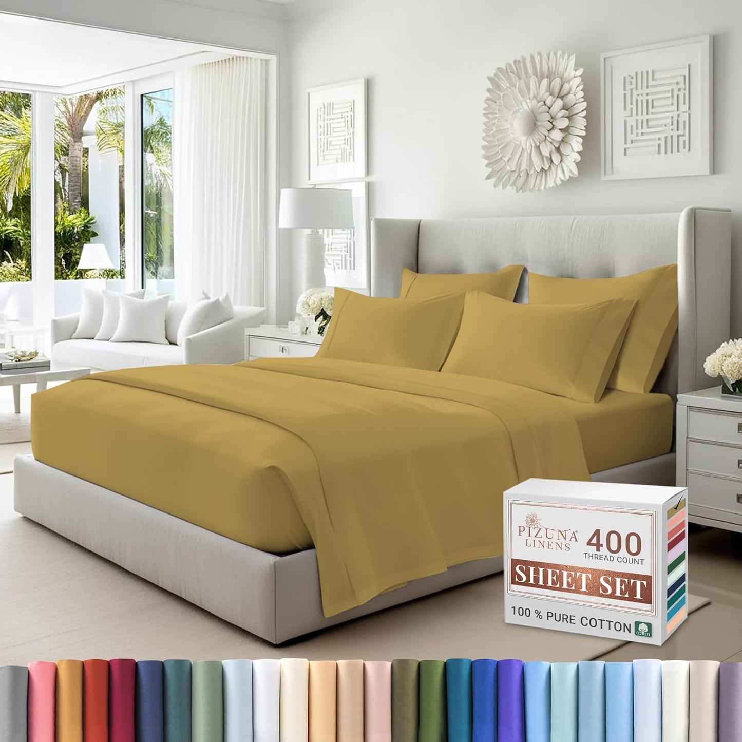 100% Cotton Sheets Full Size, Luxurious 400 Thread Count Long Staple Cotton Sateen Sheets with 15inch Deep Pocket (Combed Silver Sheet Full)