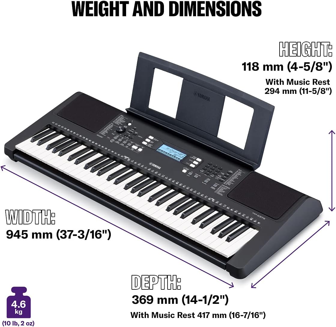 Yamaha Digital Keyboard - A Versatile, Entry-Level Keyboard with 61 Touch-Sensitive Keys, 622 Instrument Voices, Black,PSR-E373