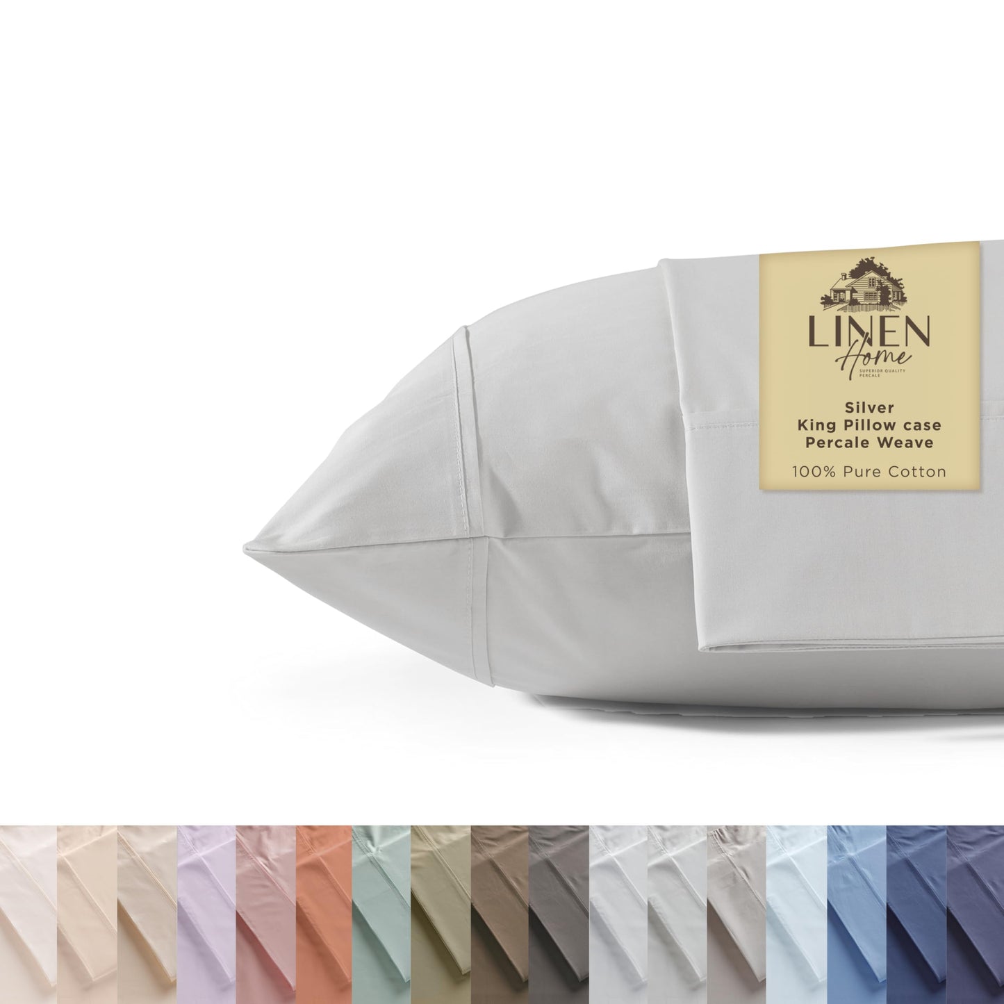 Linen Home 100% Cotton Percale Pillowcases King Size, Baby Blue, 2 Pieces of Pillow Case, Crisp and Cool Strong Bed Linen, 20 inches X 40 inches