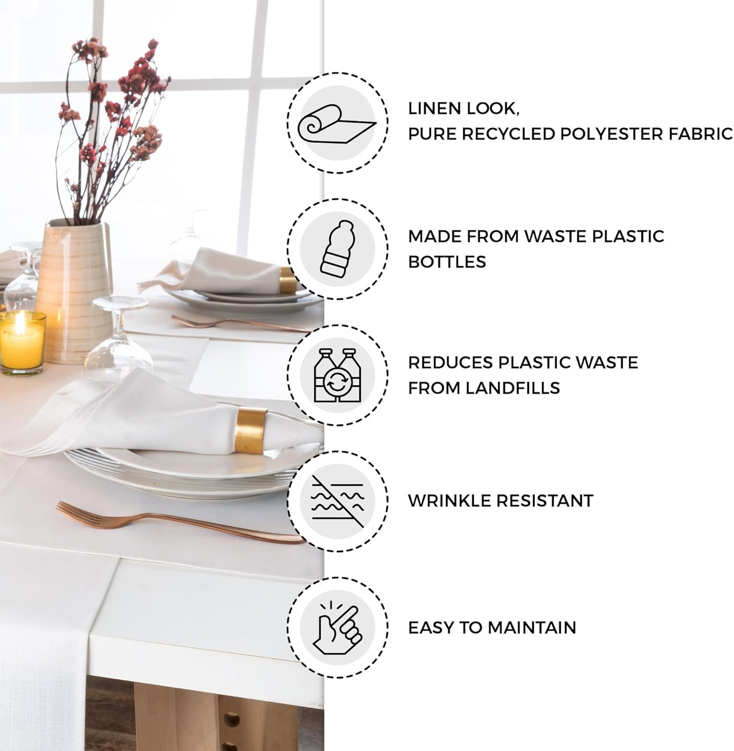 D'Moksha Homes Linen Placemats Set of 4 - Faux Linen Chambray Cream and White Placemats 13 x 18 Inch - Wrinkle Resistant, Machine Washable Cloth - 100% Recycled Fabric Table Mats for Fall, Halloween