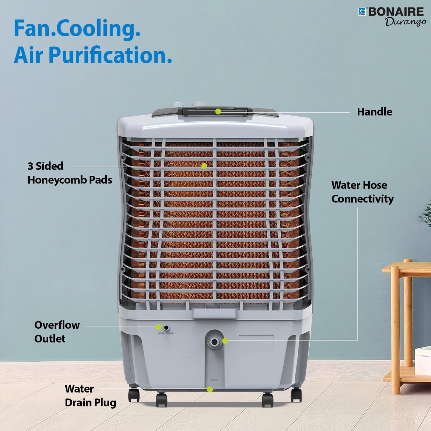 Bonaire Portable Air Conditioner 350 CFM Evaporative Air Cooler for Home Bedroom Office Indoor with Touch Control Panel and Remote, Closable Louvers, 3 Gallon, K350