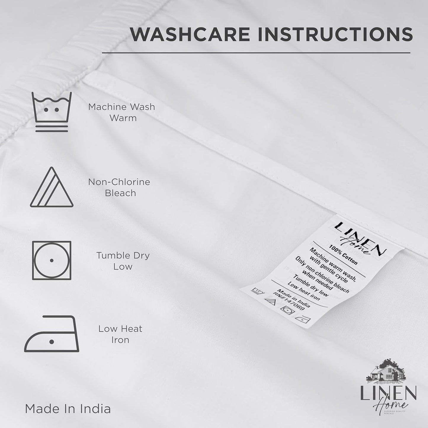 Linen Home 100% Cotton Percale Weave Fitted Sheet, King Size, White, 1 Deep Pocket Fitted Sheet, Fits Mattress Upto 16" Crisp and Cool Strong Bed Linen, 78"X80"+15"