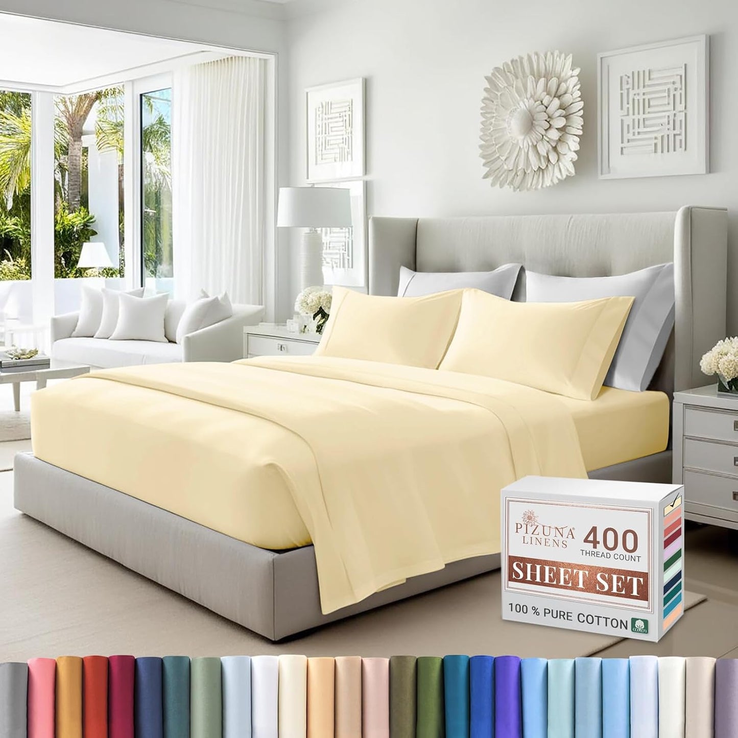 100% Cotton Sheets Full Size, Luxurious 400 Thread Count Long Staple Cotton Sateen Sheets with 15inch Deep Pocket (Combed Silver Sheet Full)