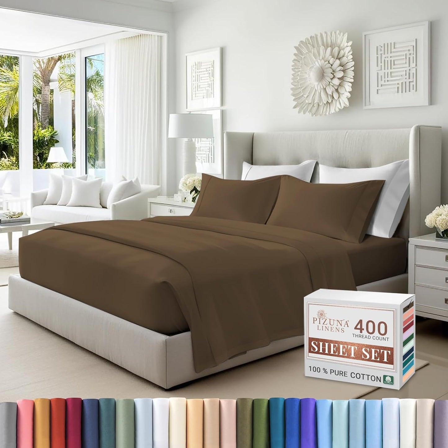 100% Cotton Sheets Full Size, Luxurious 400 Thread Count Long Staple Cotton Sateen Sheets with 15inch Deep Pocket (Combed Silver Sheet Full)