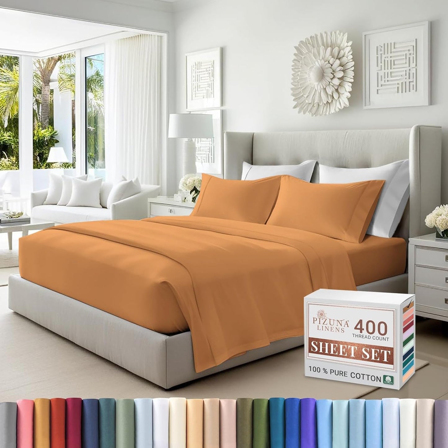 100% Cotton Sheets Full Size, Luxurious 400 Thread Count Long Staple Cotton Sateen Sheets with 15inch Deep Pocket (Combed Silver Sheet Full)