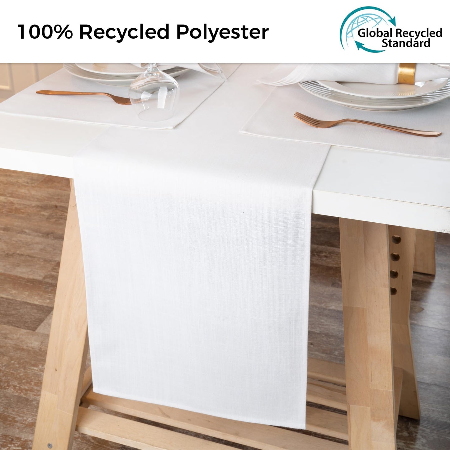 D'Moksha Homes Chambray Cream and White Table Runner 13 x 36 Inch - Faux Linen Table Runner - Wrinkle Resistant, Machine Washable Ideal for Coffee Tables, Fall, Halloween - 100% Recycled Fabric