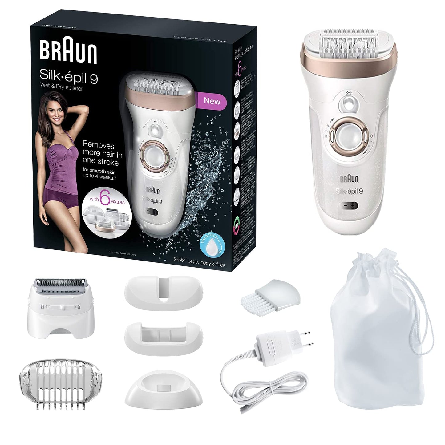 Braun Silk-epil 9 9-538 Wet & Dry Epilator With 3 Extras