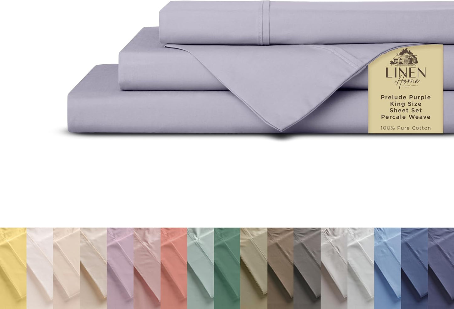 Linen Home 100% Cotton Percale Sheets Twin XL Size, Charcoal, Deep Pocket, 3 Pieces Set - 1 Flat, 1 Deep Pocket Fitted Sheet and 1 Pillowcase, Crisp Cool and Strong Bed Linen