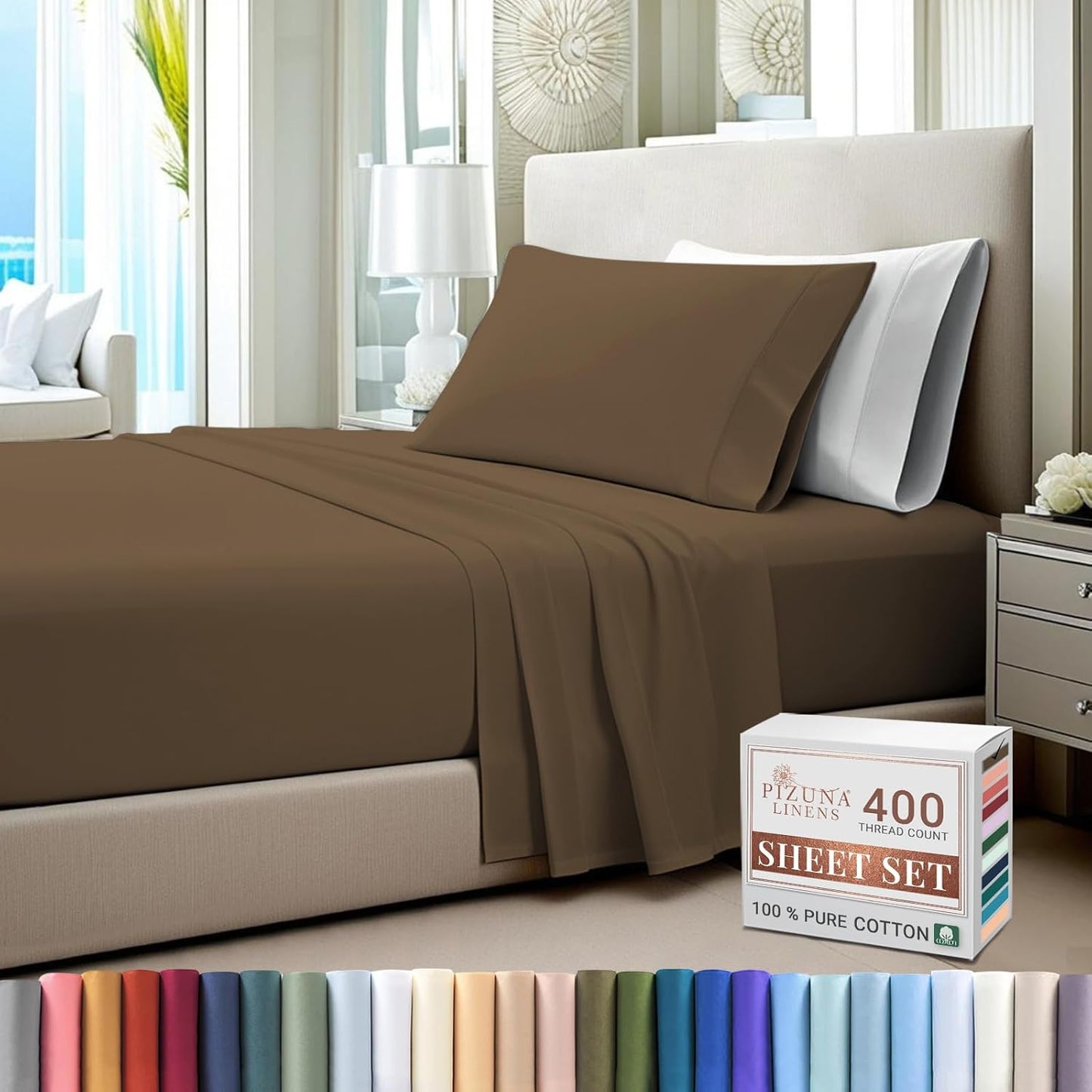 100% Cotton Sheets Full Size, Luxurious 400 Thread Count Long Staple Cotton Sateen Sheets with 15inch Deep Pocket (Combed Silver Sheet Full)