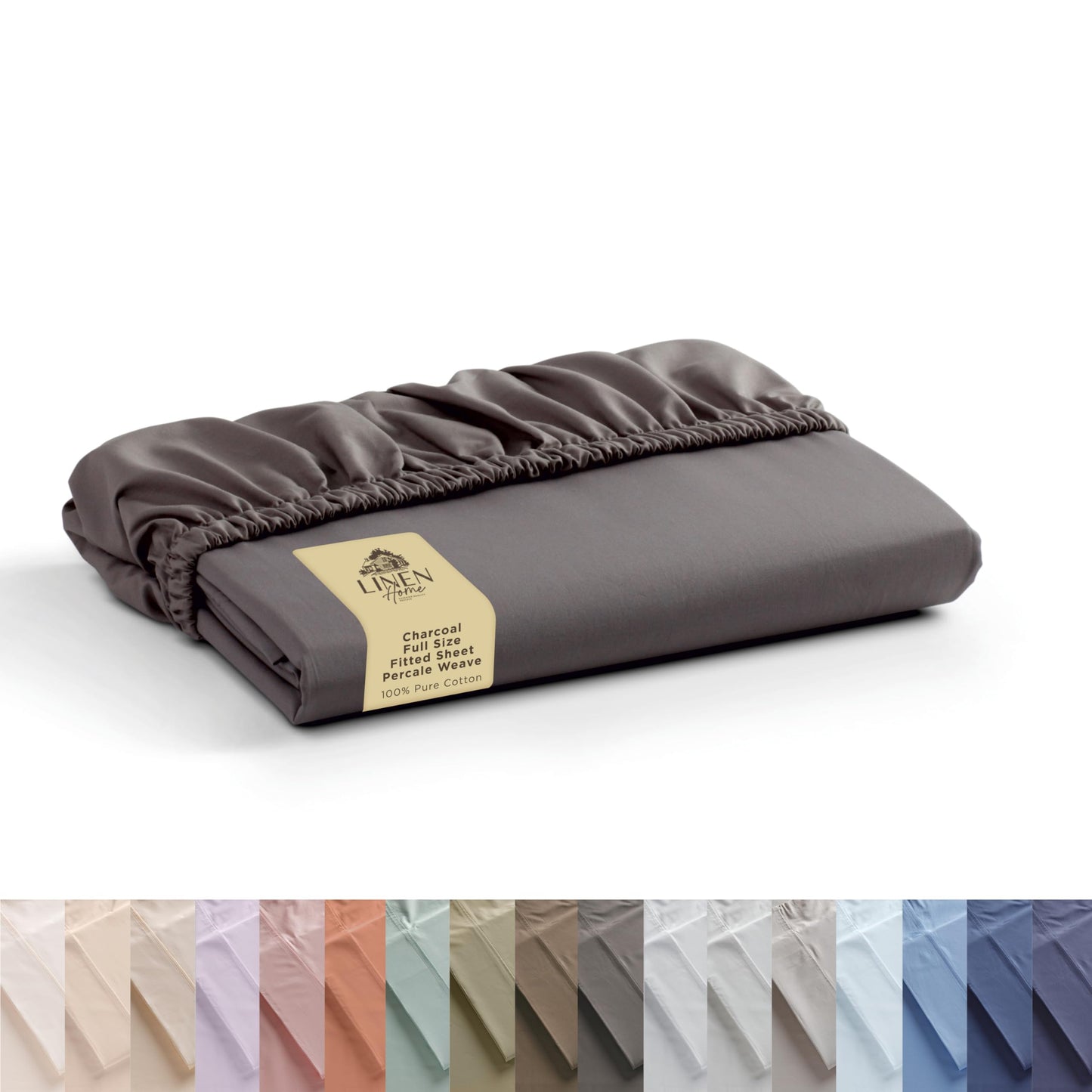 Linen Home 100% Cotton Percale Weave Fitted Sheet, Twin Size, Silver, 1 Deep Pocket Fitted Sheet, Fits Mattress Upto 16" Crisp and Cool Strong Bed Linen, 39"X75"+15"