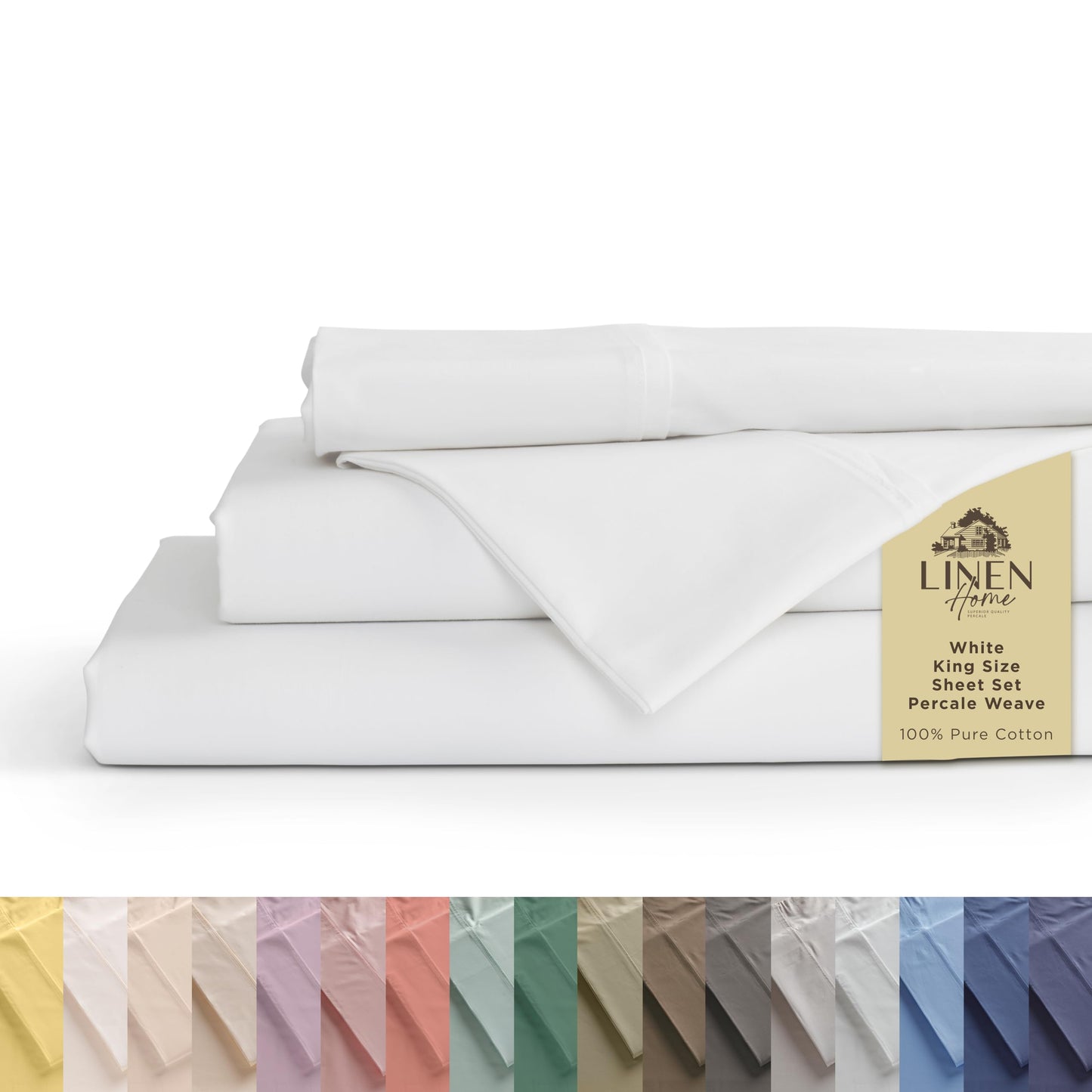 Linen Home 100% Cotton Percale Sheets Twin XL Size, Frosty Green, Deep Pocket, 3 Pieces Set - 1 Flat, 1 Deep Pocket Fitted Sheet and 1 Pillowcase, Crisp Cool and Strong Bed Linen