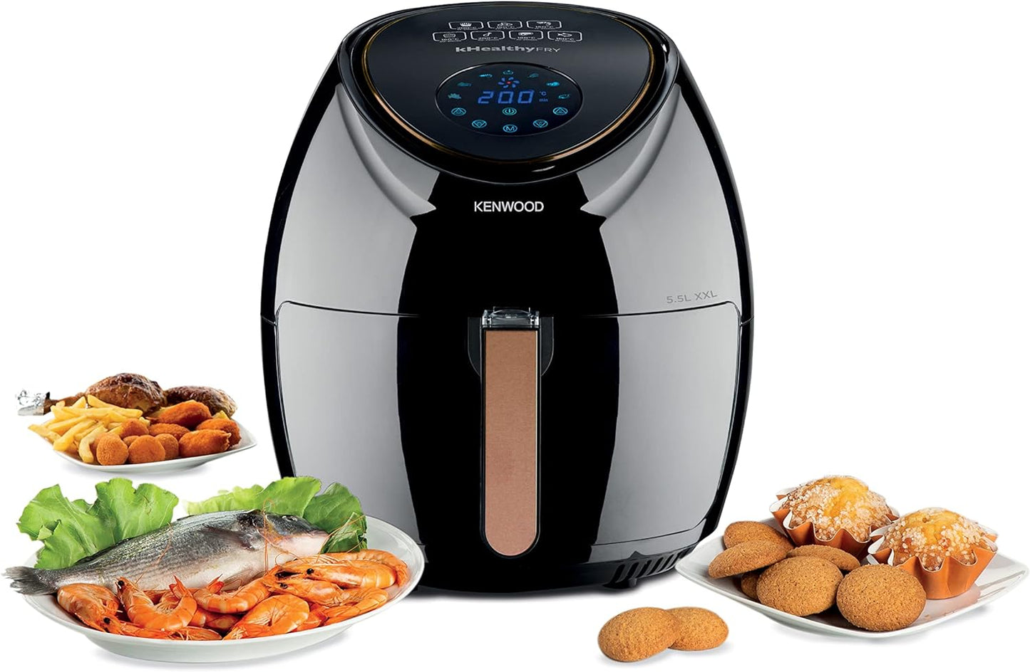 Kenwood Digital Air Fryer XXL 5.5L 2.4KG 1800W with Rapid Hot Air Circulation for Frying, Grilling, Broiling, Roasting, Baking and Toasting HFP50.000WH, White