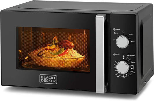 BLACK+DECKER 20L 700W Microwave Black With Chrome Finish Multiple Timer Options 5 Power Levels, 35 Min Timer, Cooking End Signal For Even Cooking/Heating, Defrost Function MZ2010P-B5