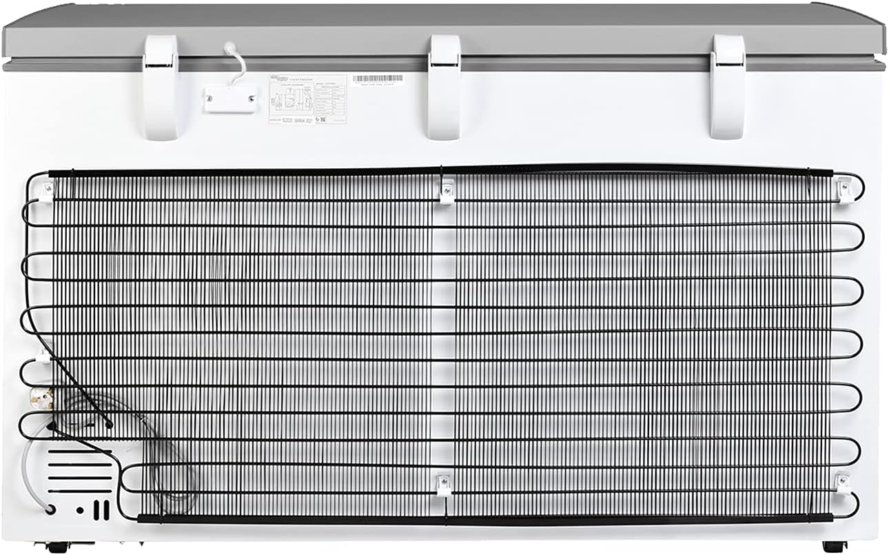 Super General Chest-Freezer 440 Liter Gross Volume, SGF-444-HM, White/Grey, Rectangular Deep-Freezer with Sliding Glass door, Lock & Key, Wheels, 130 x 67 x 84 cm, 1 Year Warranty