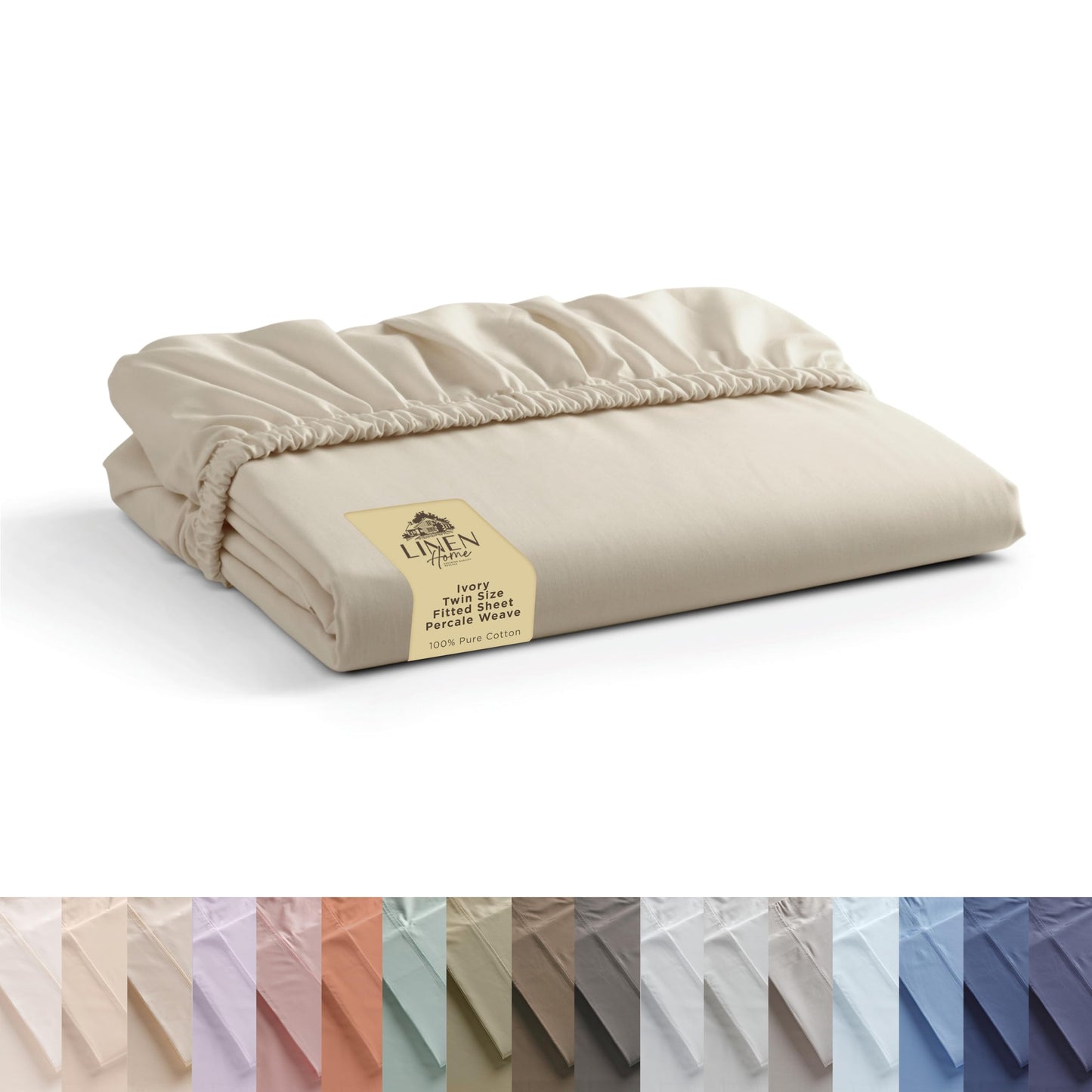 Linen Home 100% Cotton Percale Weave Fitted Sheet, Twin Size, Silver, 1 Deep Pocket Fitted Sheet, Fits Mattress Upto 16" Crisp and Cool Strong Bed Linen, 39"X75"+15"