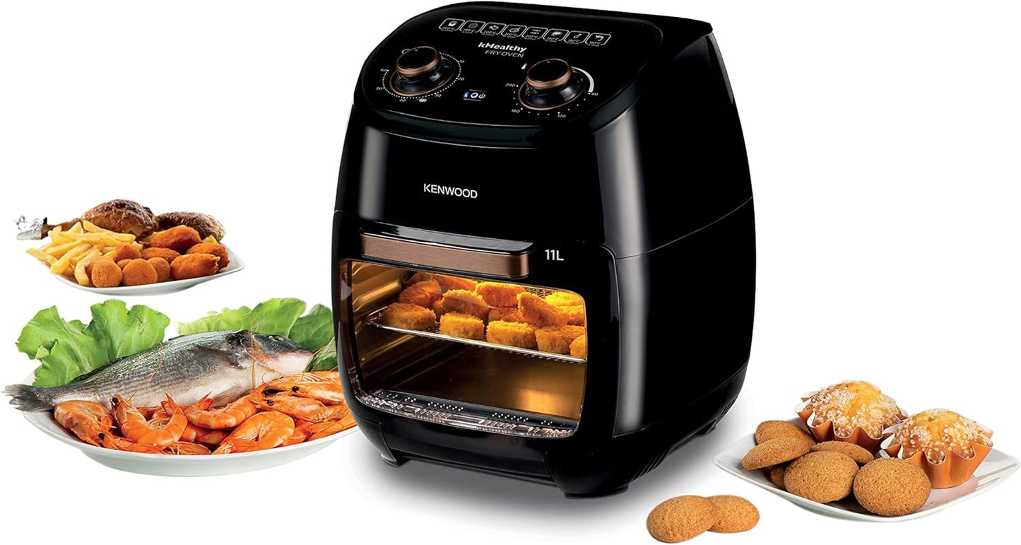 Kenwood 2-in-1 25L Toaster Oven+Air Fryer - Oven Toaster Grill with Large Capacity, Rotisserie Function for Frying, Roasting, Grilling, Broiling, Baking, Browning, Defrosting,Heating MOA25.600BK Black
