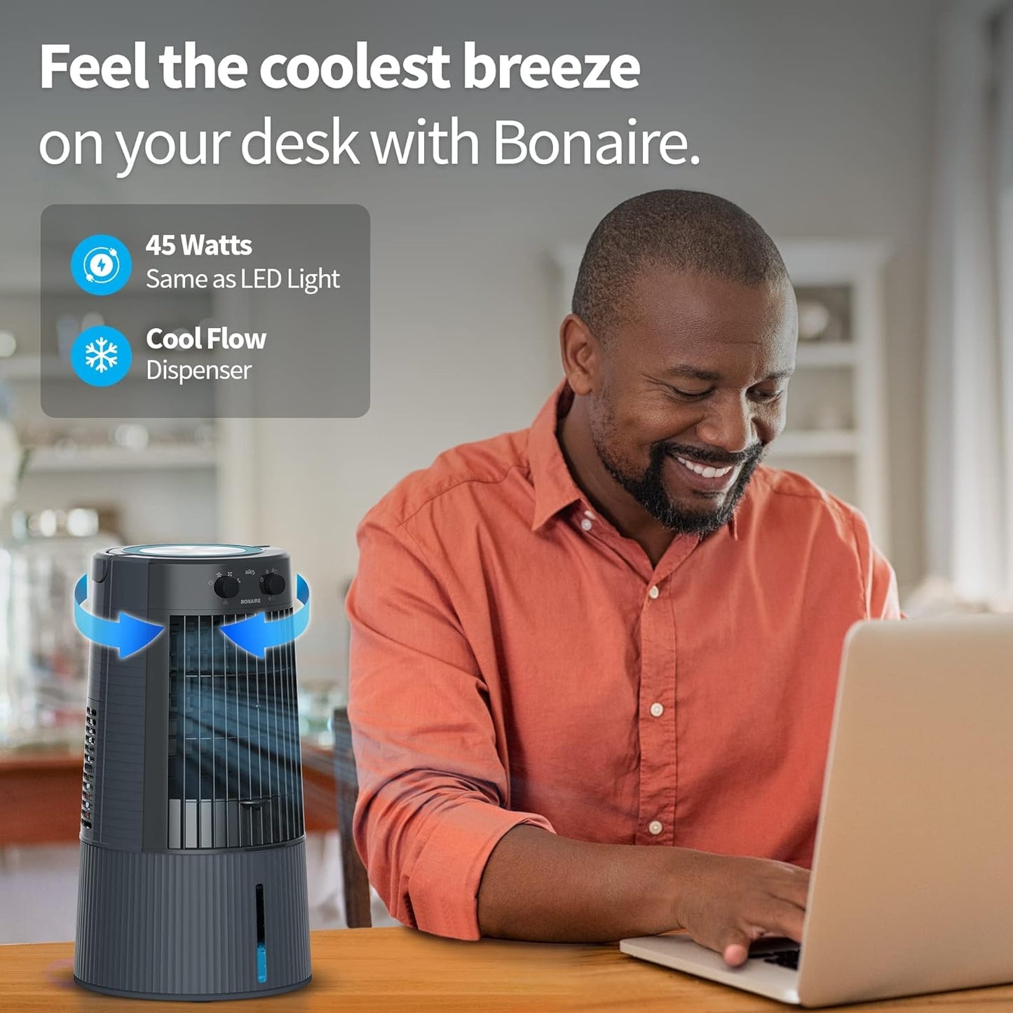 Bonaire Portable Air Conditioner 350 CFM Evaporative Air Cooler for Home Bedroom Office Indoor with Touch Control Panel and Remote, Closable Louvers, 3 Gallon, K350