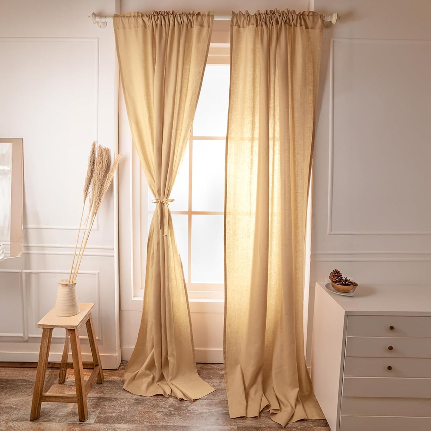 D'Moksha Homes Charcoal Grey Linen Curtain 52 x 96 Inch - Light Filtering Rod Pocket Curtain 96 Inch 1 Panel - 100% Pure Linen European Flax Window Treatment Panel for Living Room, Bedroom