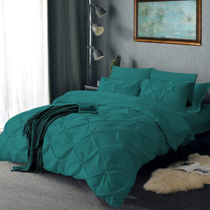Soft Reliable Luxurious 3Pcs Pinch Pleated Duvet Cover Set Zipper Closer with Corner Ties Super King (116" x 98") Size, 100% Egyptian Cotton 800TC Stain Resistant Teal Solid