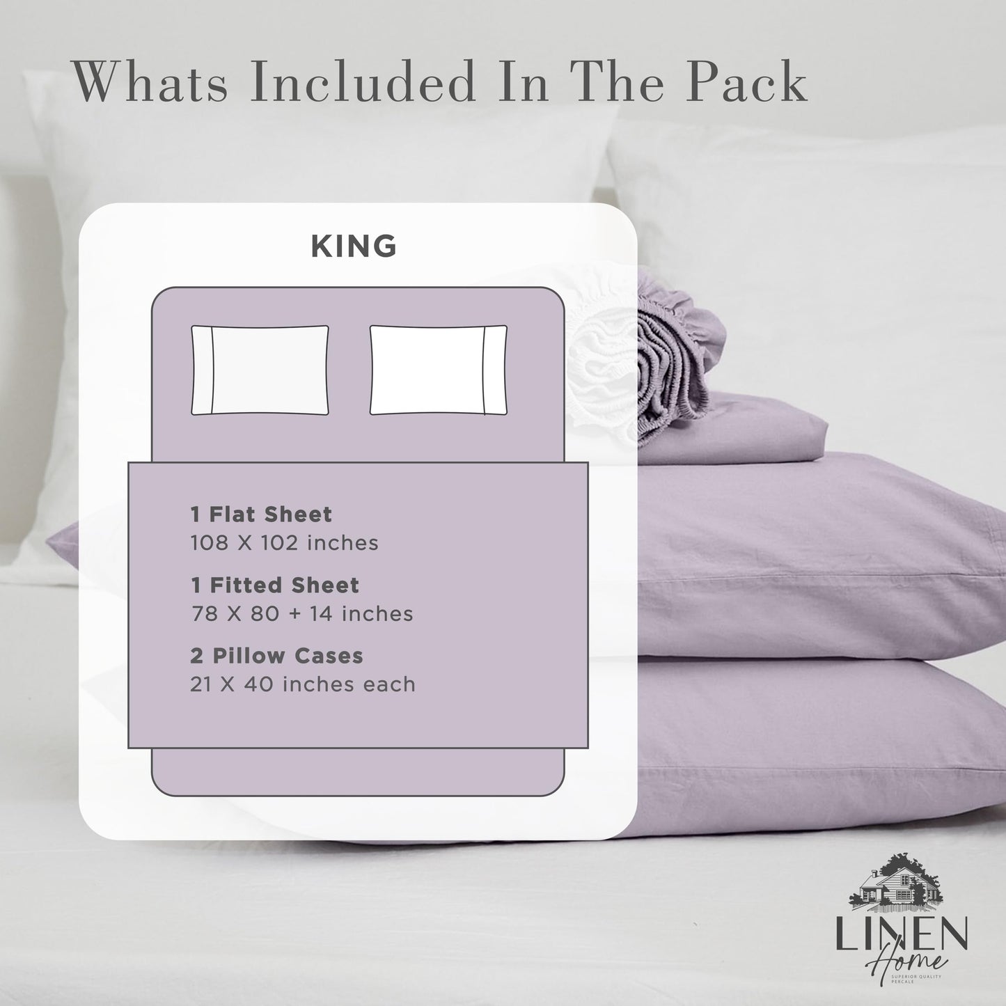 Linen Home Washed Cotton Percale Queen Sheet Set, Navy Blue, Preshrunk, 4 Pieces Sets - 1 Flat, 1 Deep Pocket Fitted Sheet & 2 Envelope Closure Pillowcases, Soft, Cool and Comfortable Bed Linen