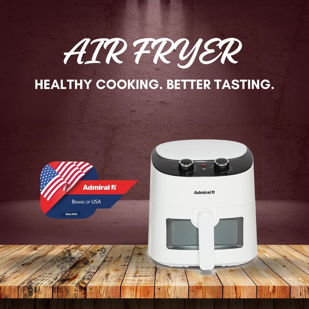Admiral Air Fryer 3.7L, 1300W, Classic Knob Control, Transparent Window, Detachable Basket, Cool Touch Handle, Dishwasher Safe, ADAF37BL, 1 Year Warranty.