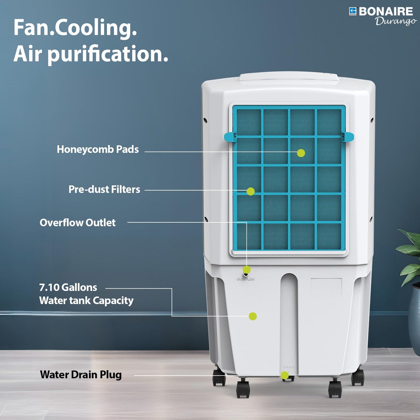 Bonaire Portable Air Conditioner 350 CFM Evaporative Air Cooler for Home Bedroom Office Indoor with Touch Control Panel and Remote, Closable Louvers, 3 Gallon, K350