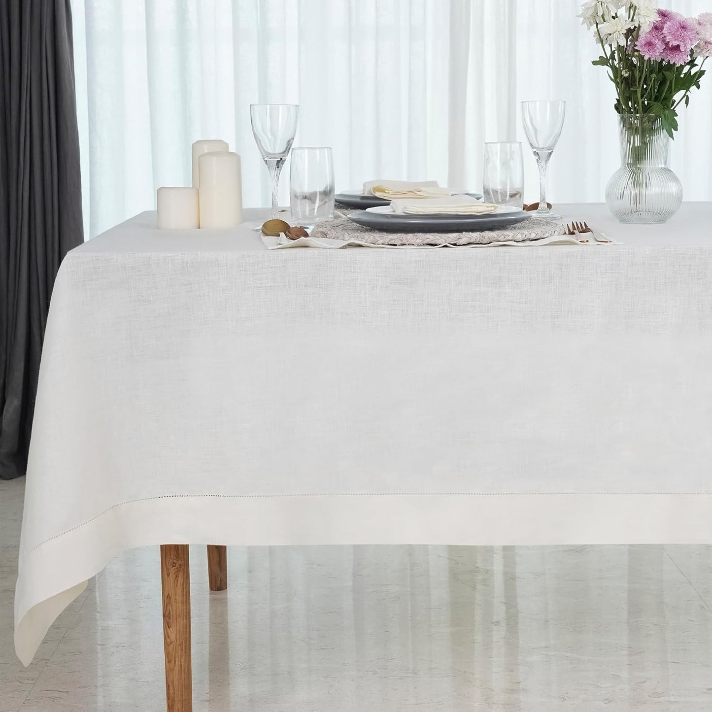 D'Moksha Homes Black Linen Tablecloth 60 x 120 Inch - 100% Pure Linen Hemstitch Tablecloth for Rectangle Tables - Classic Hemstitch, Machine Washable Table Cloth for Summer, Fall and Halloween