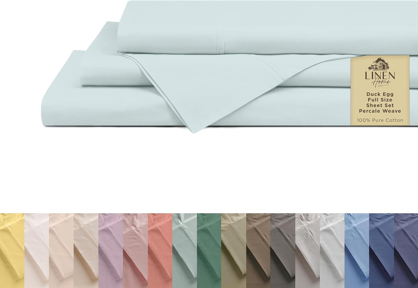 Linen Home 100% Cotton Percale Sheets Full Size, Dove Grey, Deep Pocket, 4 Pieces Set - 1 Flat, 1 Deep Pocket Fitted Sheet and 2 Pillowcases, Crisp Cool and Strong Bed Linen