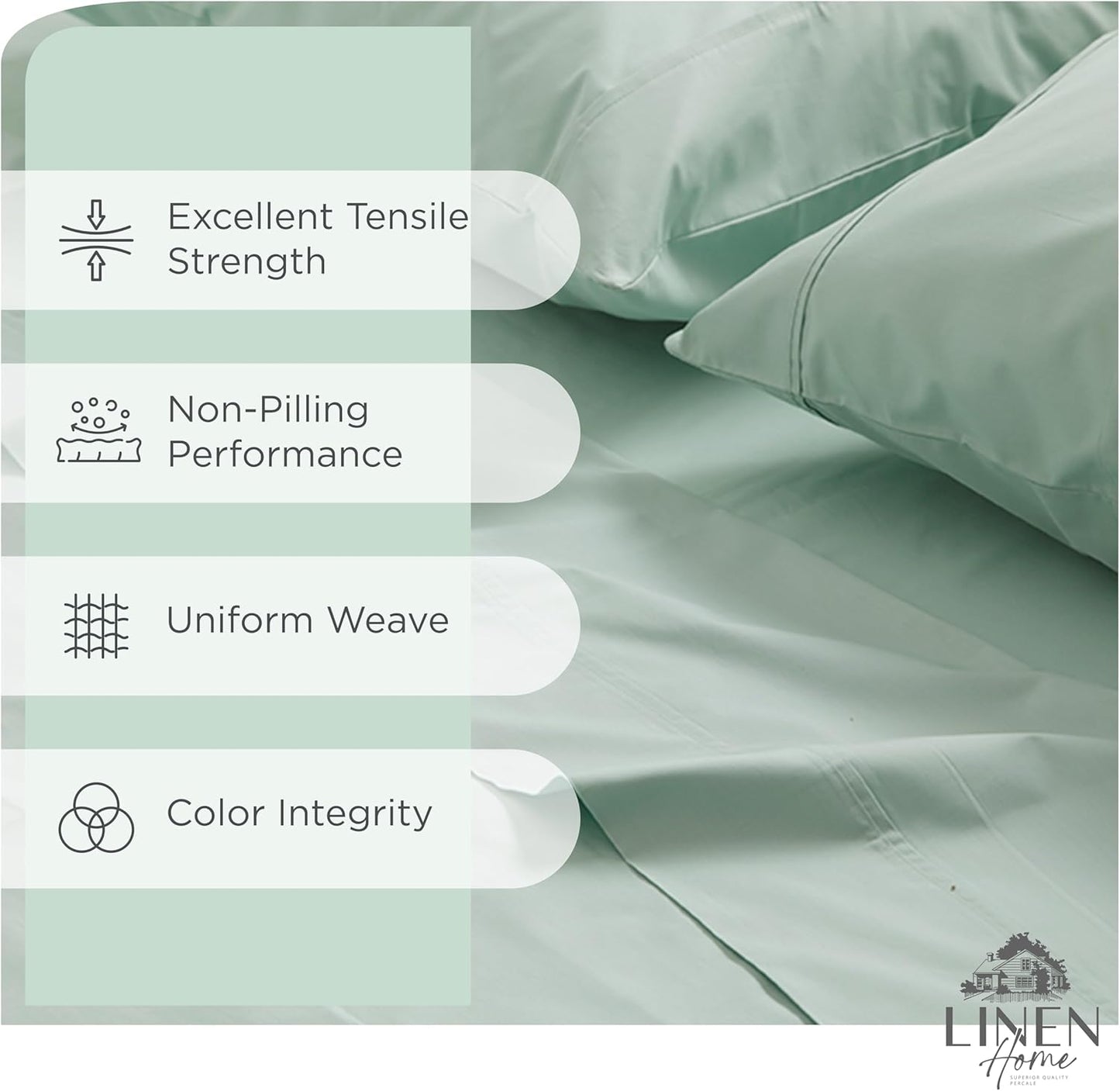 Linen Home 100% Cotton Percale Sheets King Size, Pastel Turk, Deep Pocket, 4 Pieces Set - 1 Flat, 1 Deep Pocket Fitted Sheet and 2 Pillowcases, Crisp Cool and Strong Bed Linen