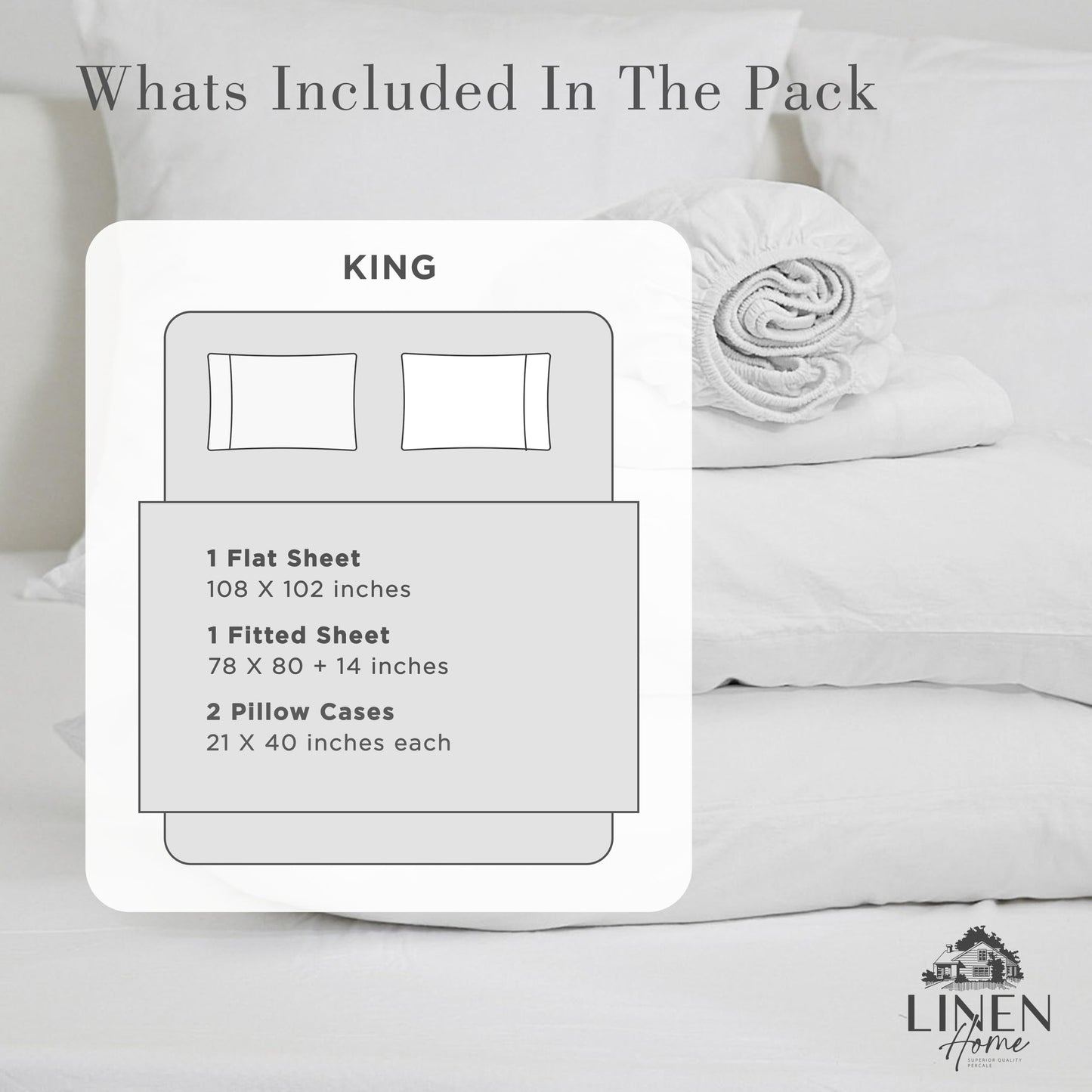 Linen Home Washed Cotton Percale Full Sheet Set, Baby Blue, Preshrunk, 4 Pieces Sets - 1 Flat, 1 Deep Pocket Fitted Sheet & 2 Envelope Closure Pillowcases, Soft, Cool and Comfortable Bed Linen