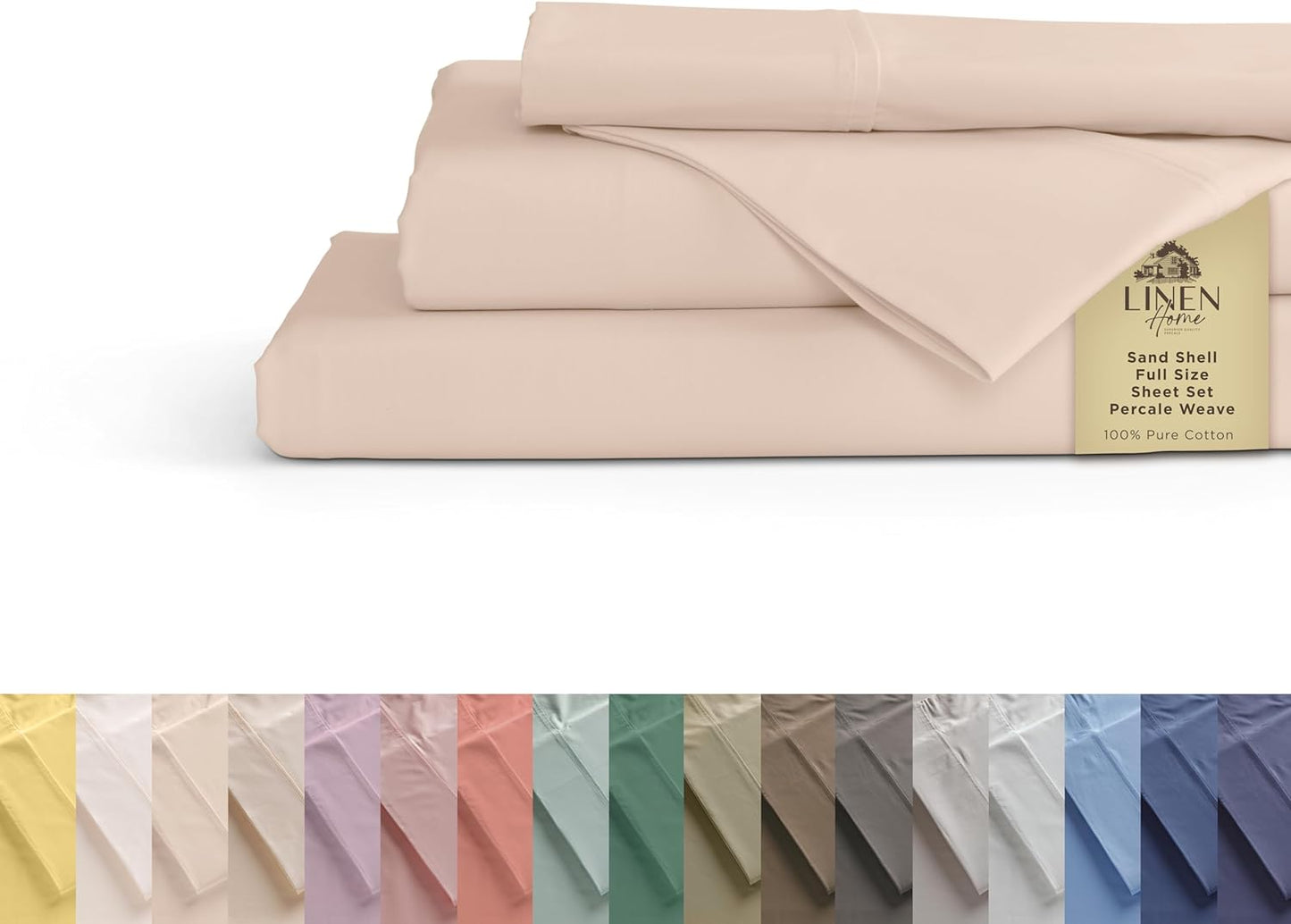 Linen Home 100% Cotton Percale Sheets Full Size, Dove Grey, Deep Pocket, 4 Pieces Set - 1 Flat, 1 Deep Pocket Fitted Sheet and 2 Pillowcases, Crisp Cool and Strong Bed Linen